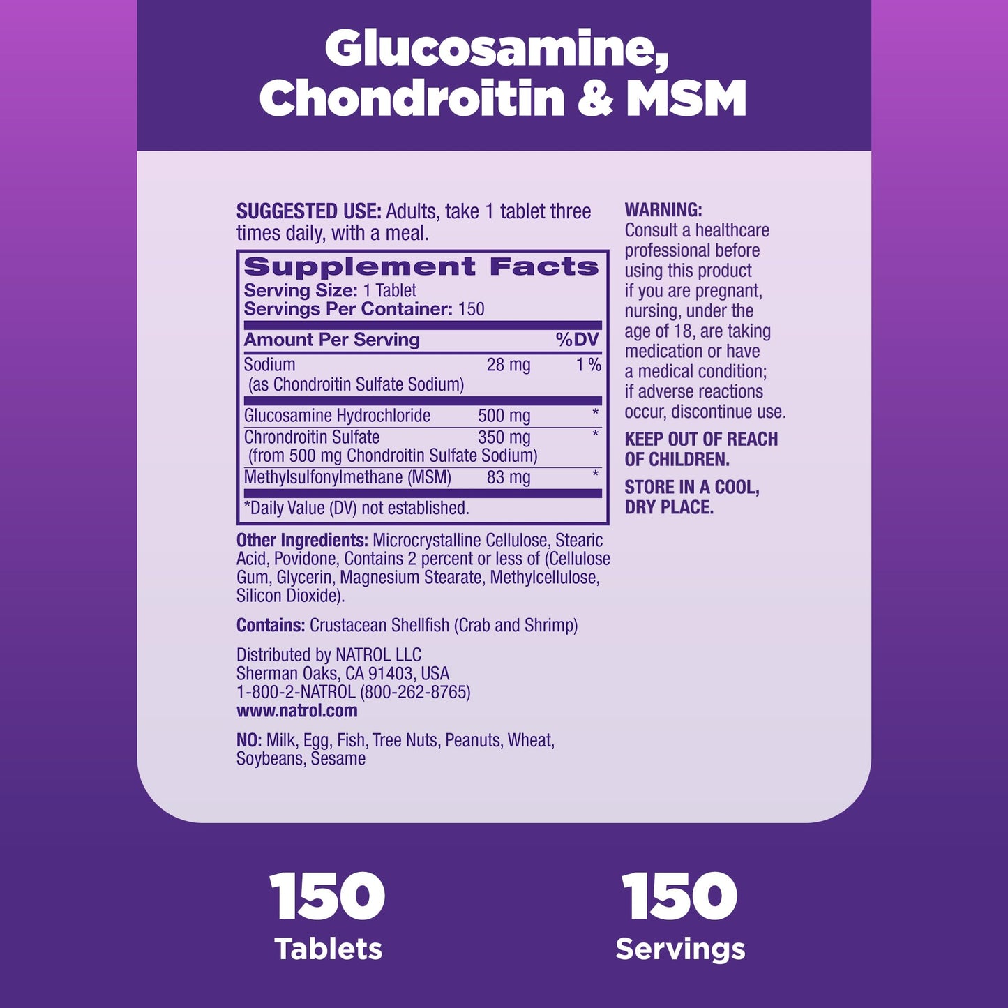 Natrol Glucosamine Chondroitin and MSM Tablets, 1800 Tablets