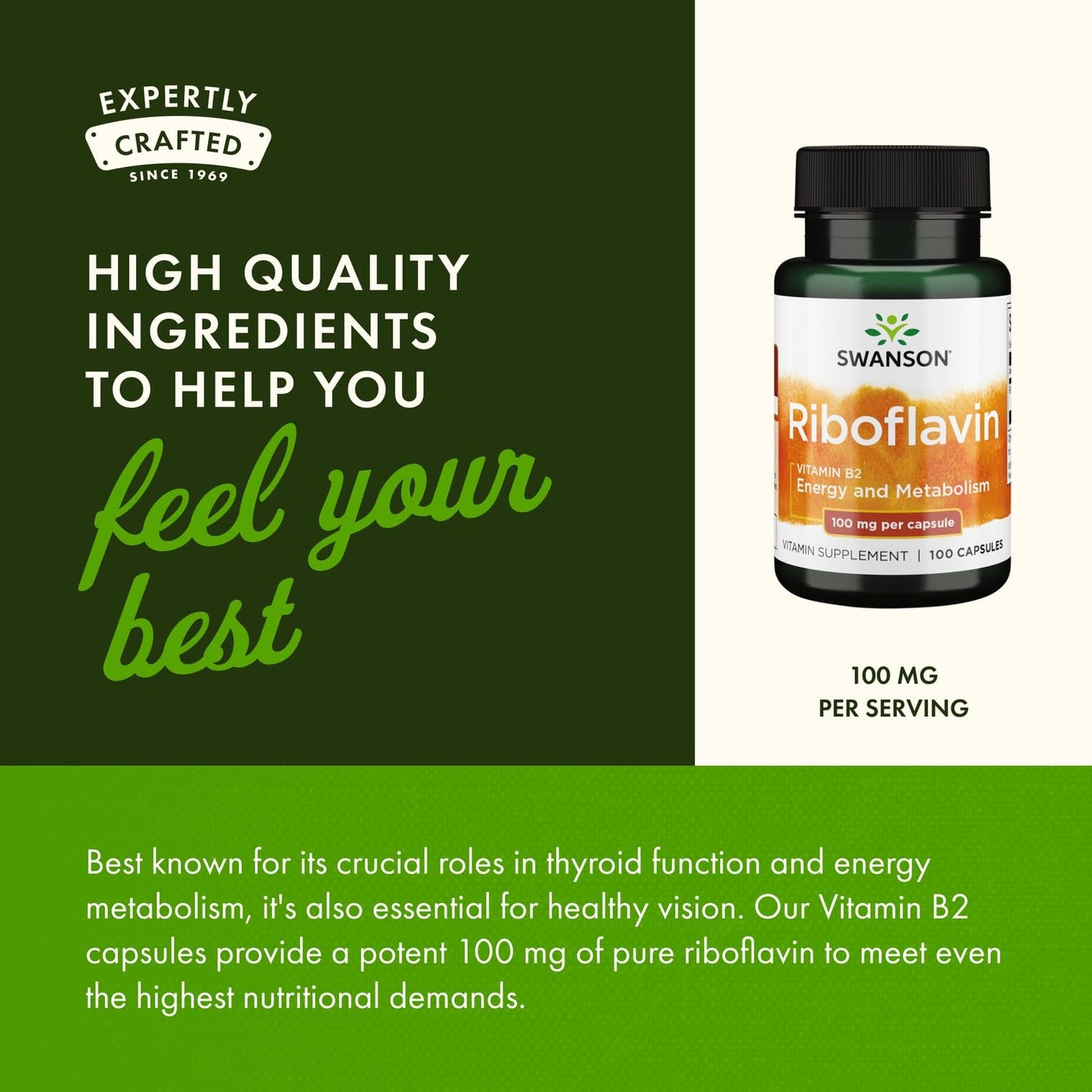 Swanson Vitamin B2 (Riboflavin) Capsules, 100 Capsules