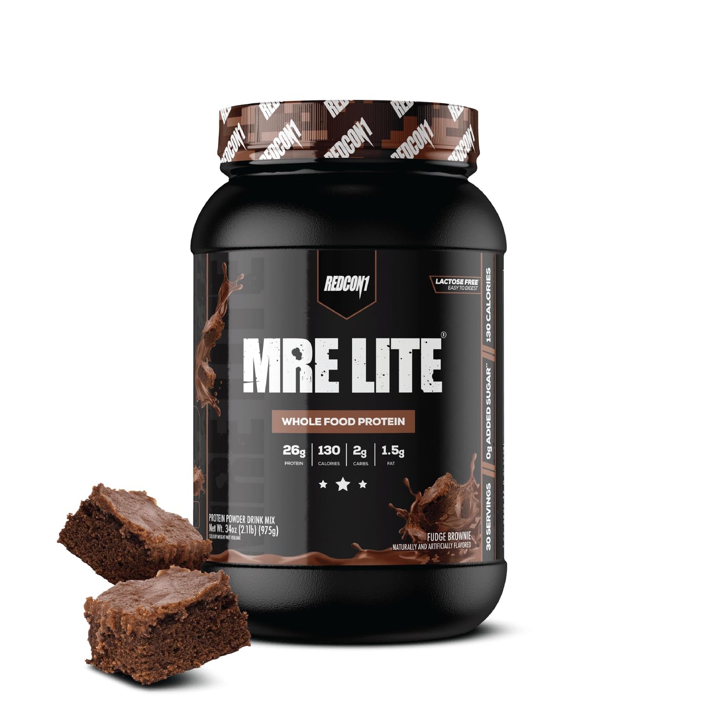 REDCON1 MRE LITE Whole Food Protein Powder, Fudge Brownie - Lactose Free & Sugar Free Meal Replacement with Animal Protein Blends - Easy to Digest Formula - 2g Carb per Serving, 34.4 oz