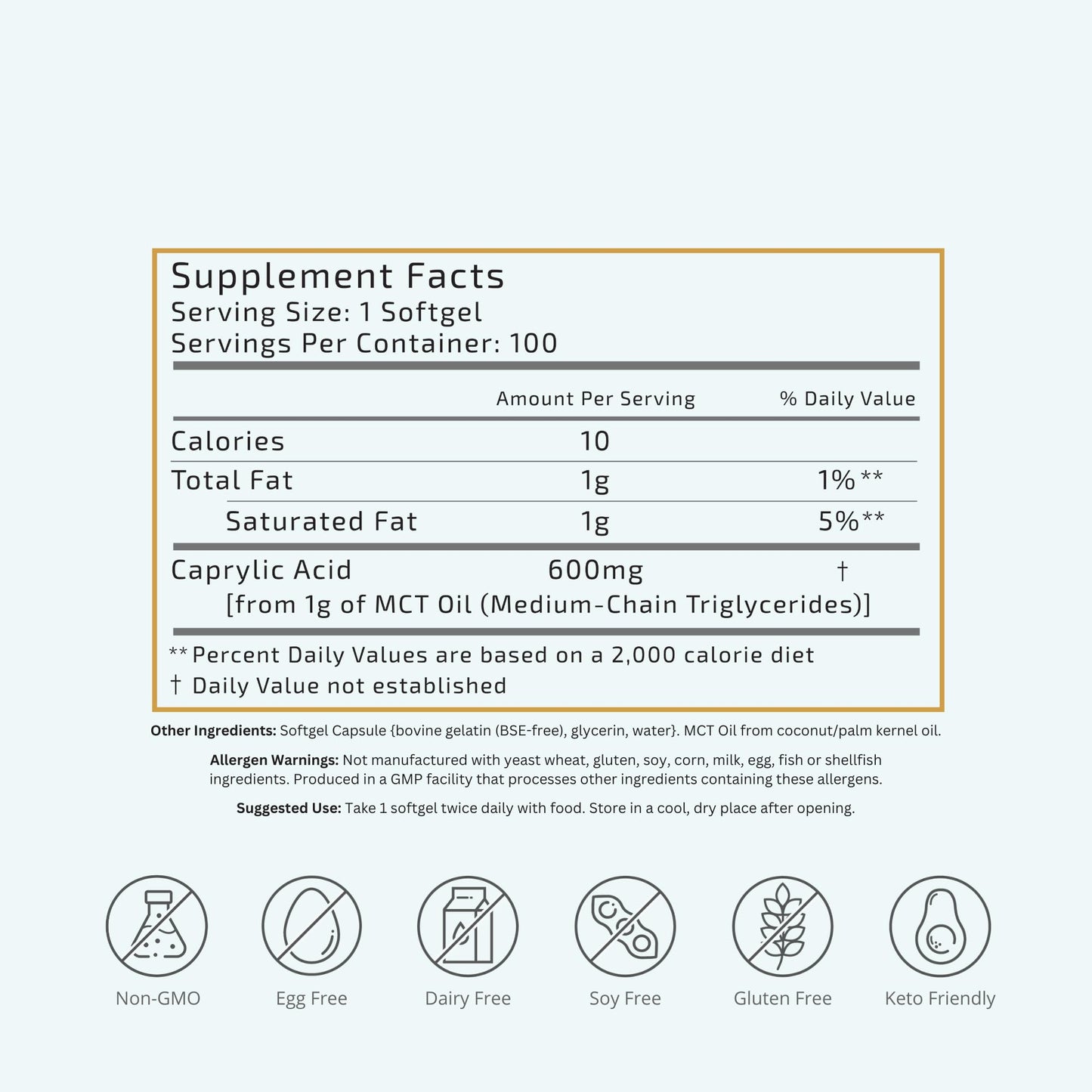 VTC VitaTradingCo. C8 MCT Oil Softgel, 100 Softgels