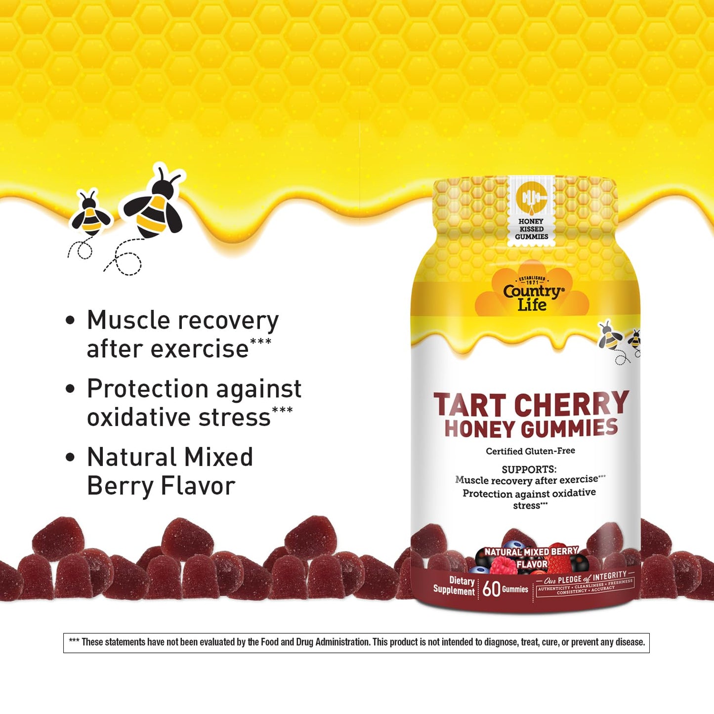 Country Life Tart Cherry Honey Gummies 60 Count