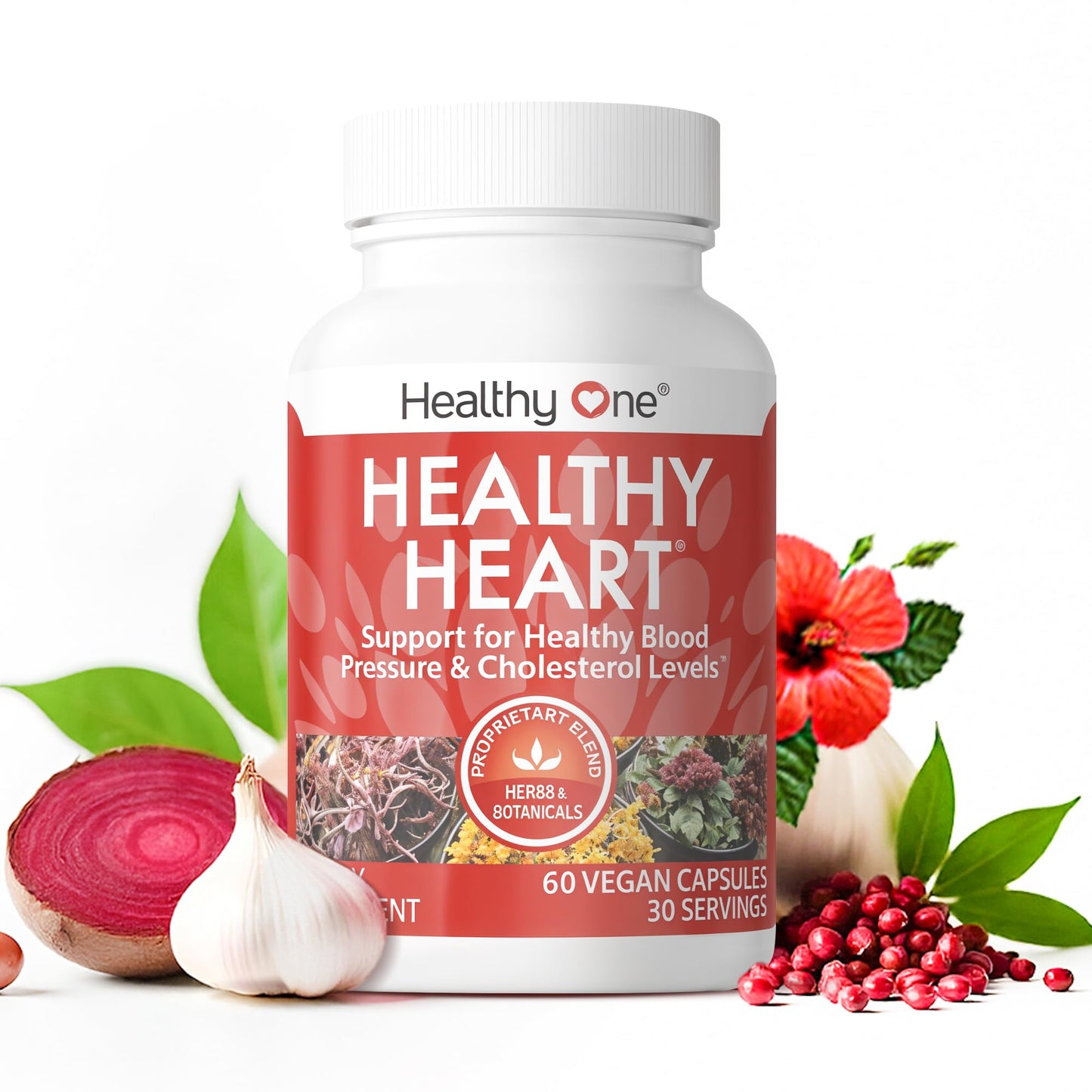 Healthy One Healthy Heart - Healthy Cholesterol Circulation & Blood Pressure Capsule, 60 Count