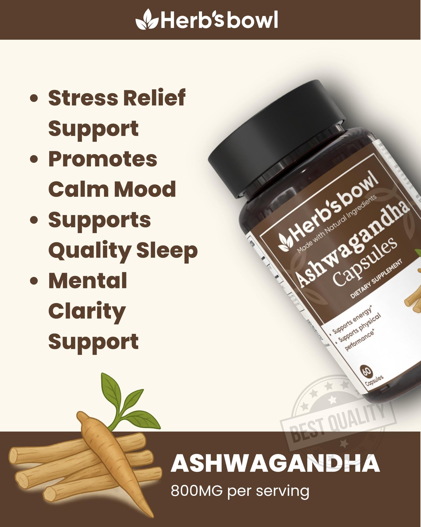 Herb'sbowl Ashwagandha Capsules, 60 Veggie Capsules