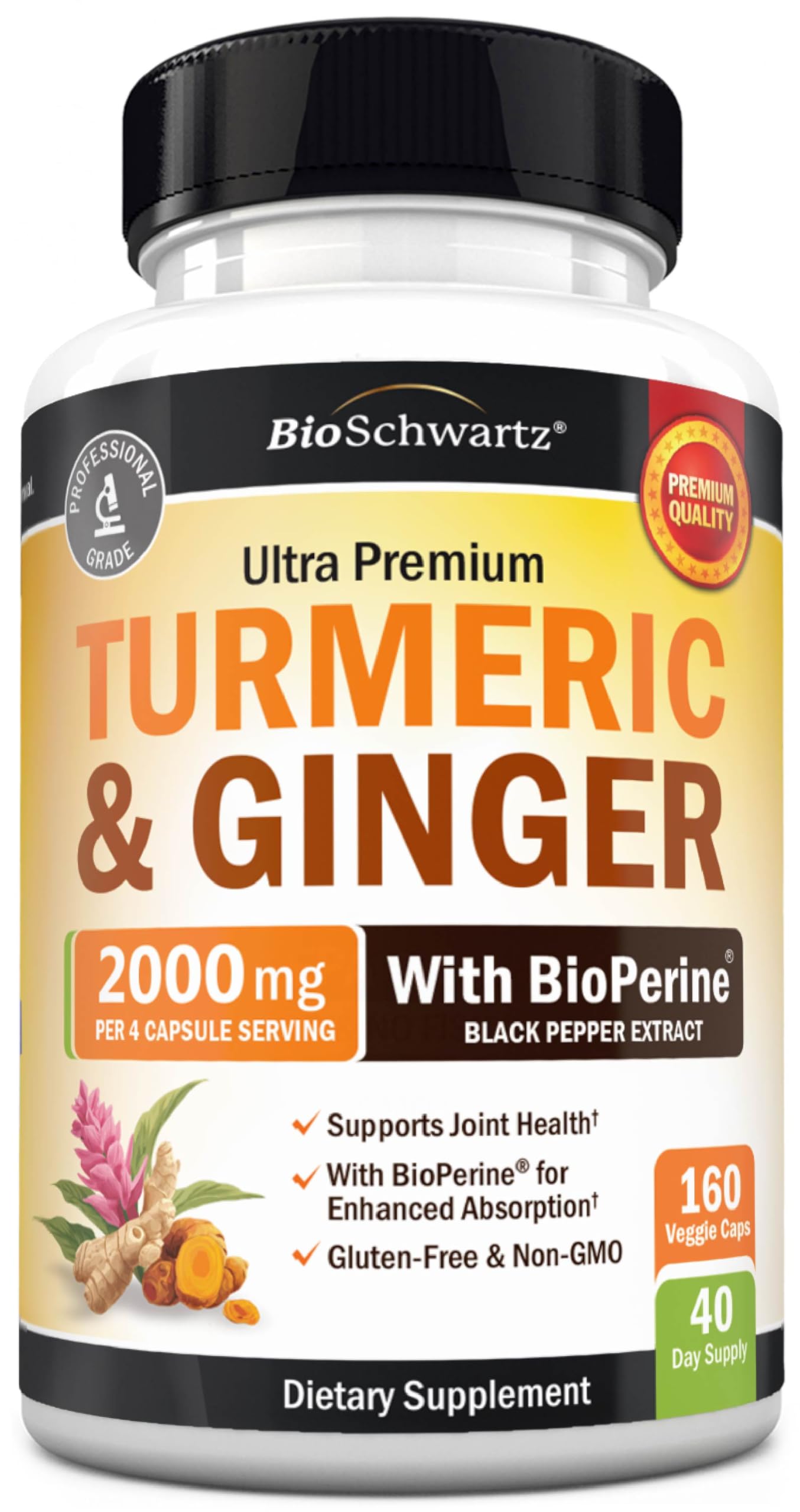 BioSchwartz Turmeric and Ginger Supplement with BioPerine Capsules, 160 Count