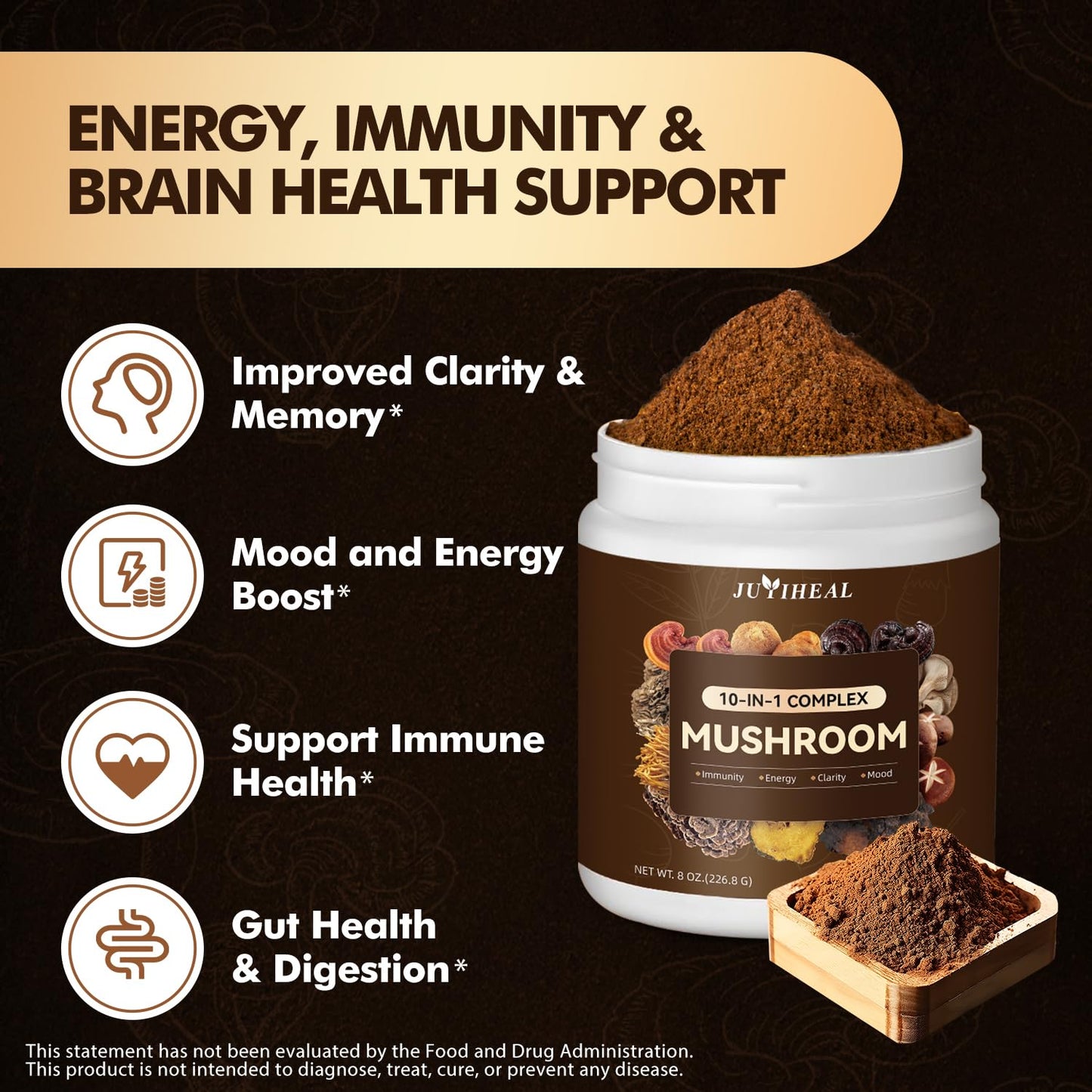 JUYIHEAL 10-in-1 Mushroom Powder 8oz