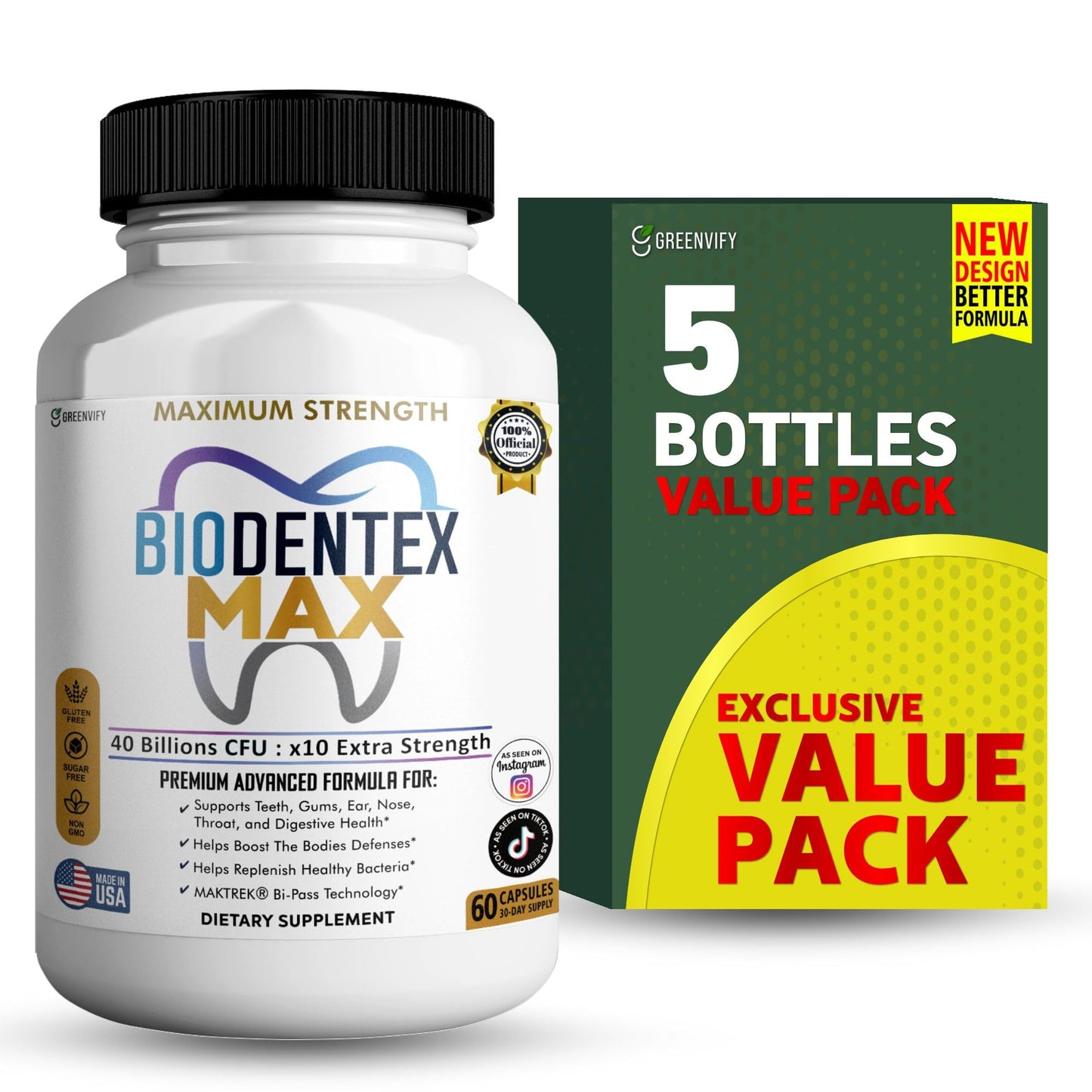 GREENVIFY BioDentex Max Maximum Strength Probiotic Supplement 60 Capsules