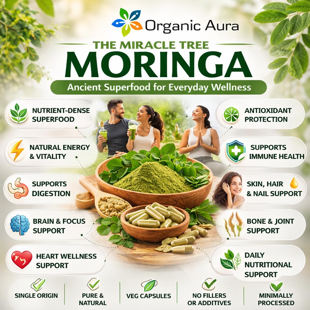 Organic Aura International Moringa Capsules, 240 Capsules
