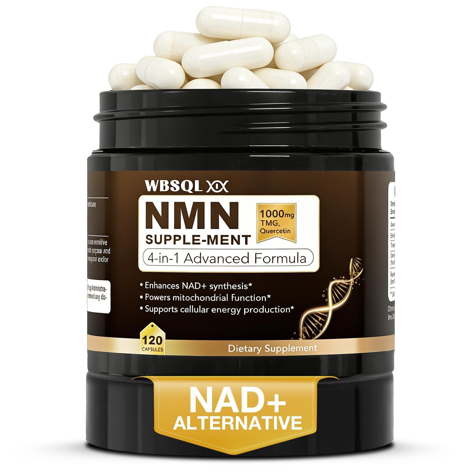 WBSQL NMN Supplements 1000mg Pure Organic NAD+ Alternative 120 Capsules