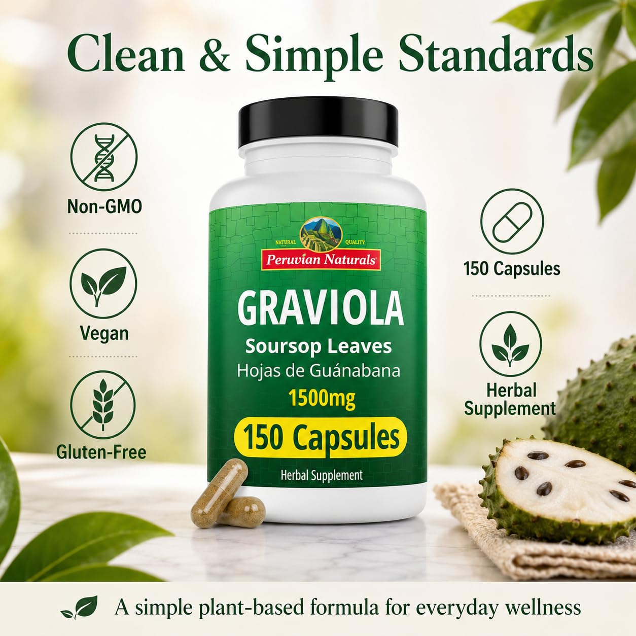 Peruvian Naturals Graviola Soursop Capsules, 150 Count