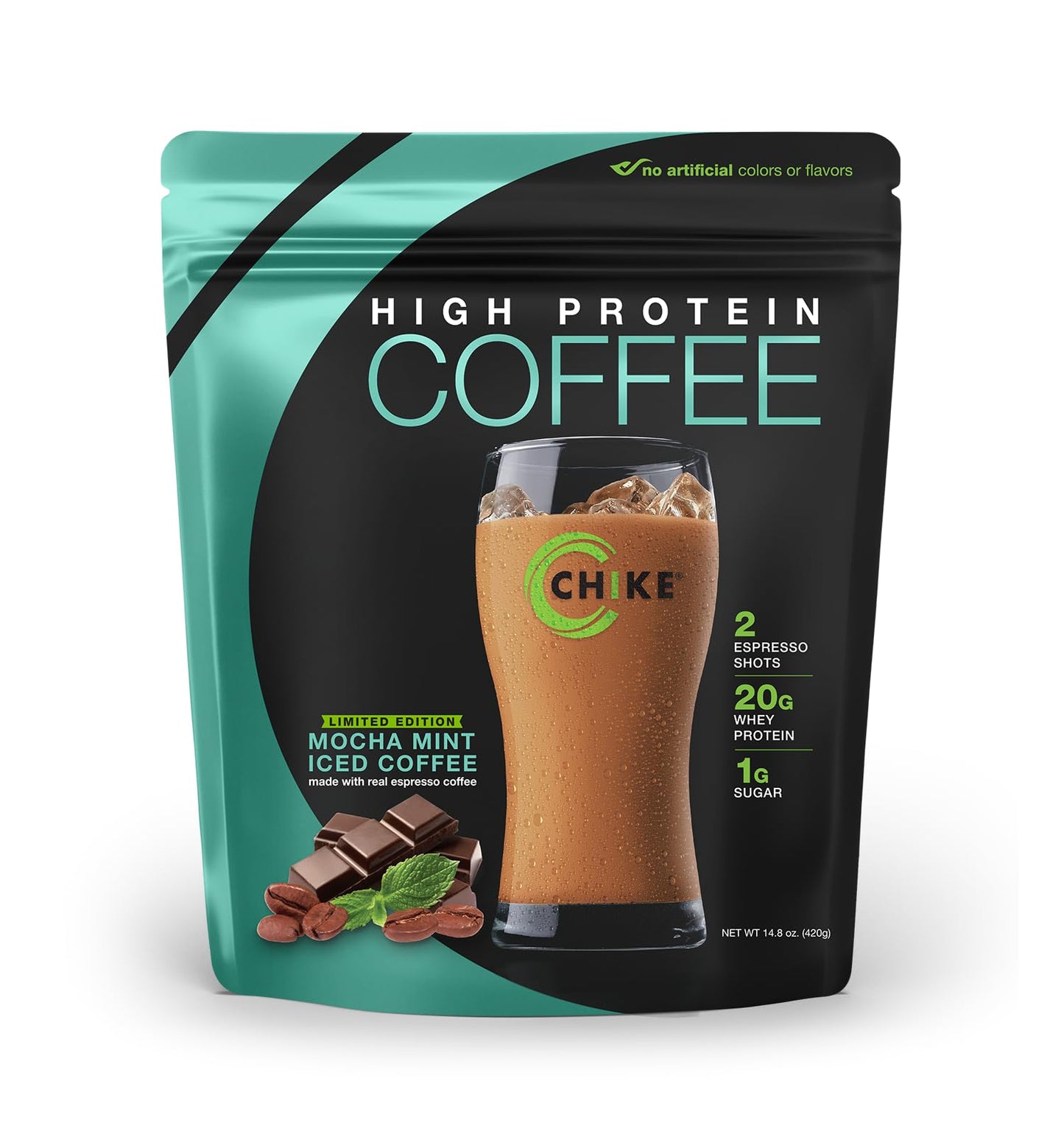 CHIKE Mocha Mint High Protein Iced Coffee Powder, 14.8 Ounce