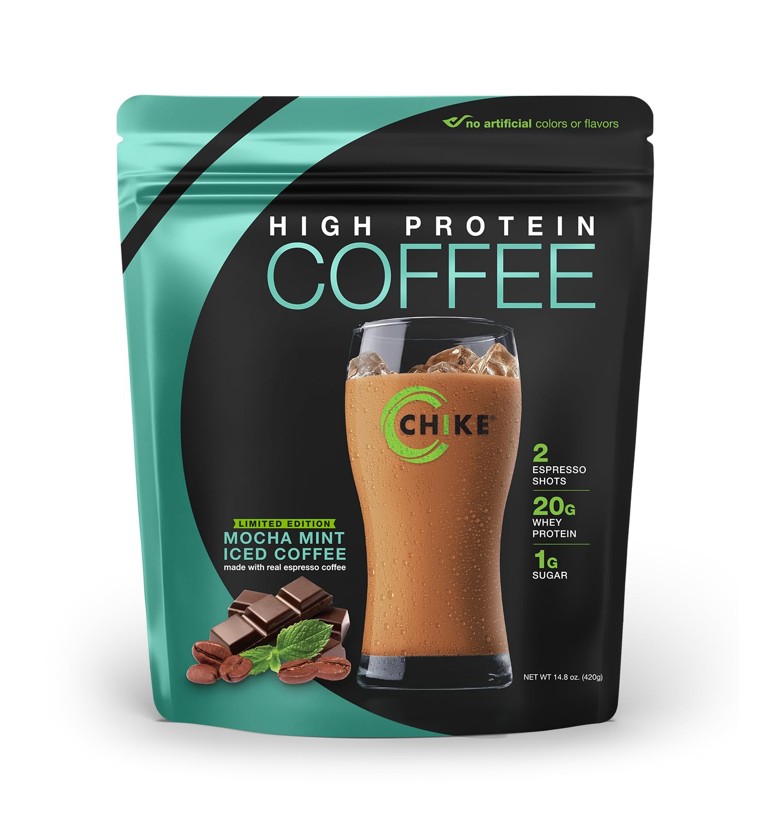 CHIKE Mocha Mint High Protein Iced Coffee Powder, 14.8 Ounce