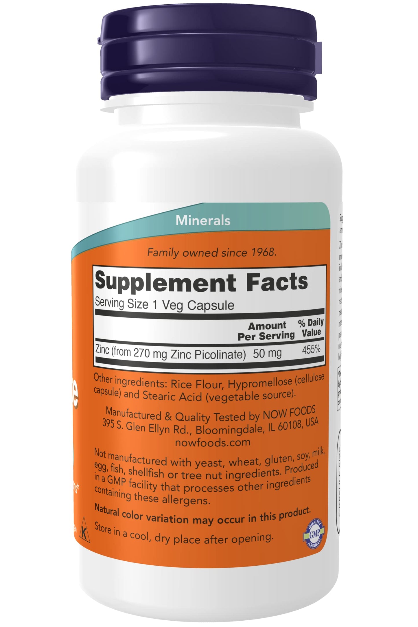 NOW Foods Zinc Picolinate 50 mg Capsules, Pack of 2