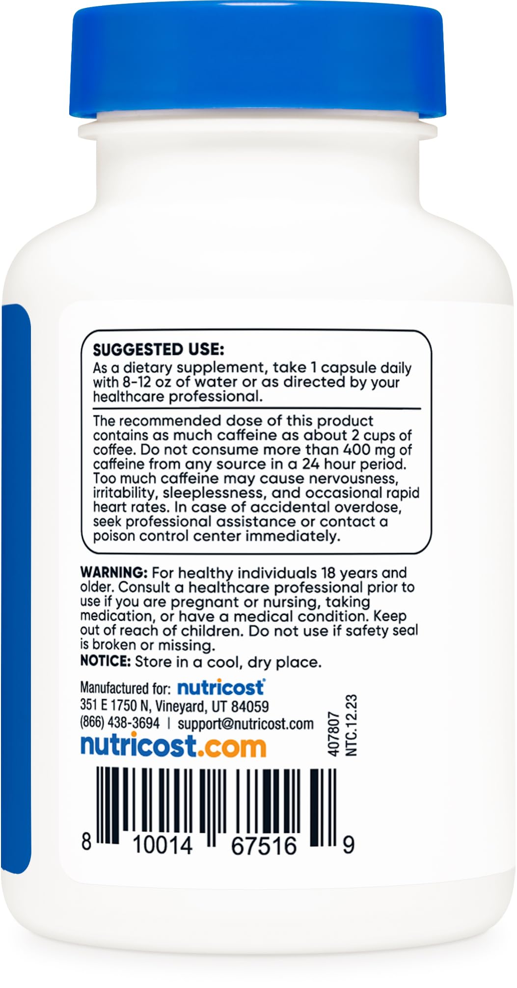 Nutricost Caffeine Pills 200mg Capsules 120 Count