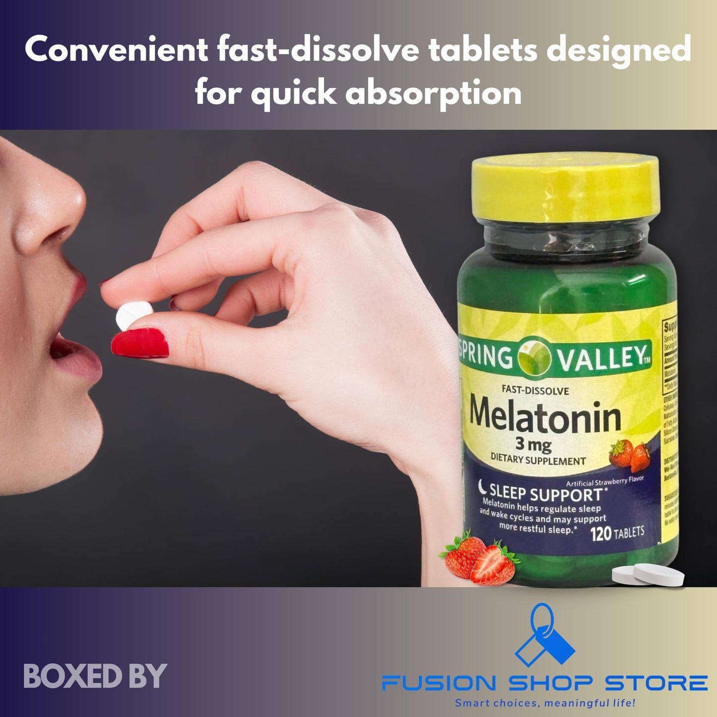 Fusion Shop Store Melatonin 3 mg Tablets, 120 Count