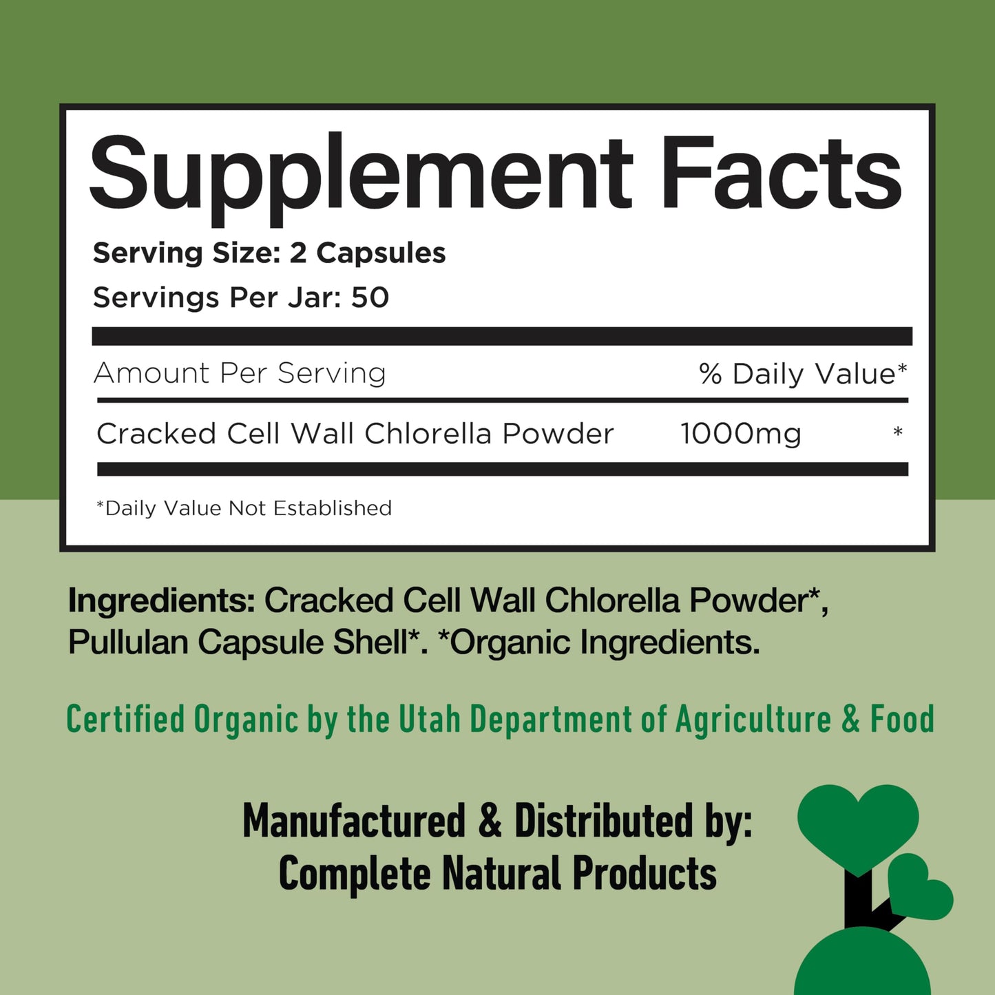 Complete Natural Products Organic Chlorella Capsules, 500mg, 100 Count