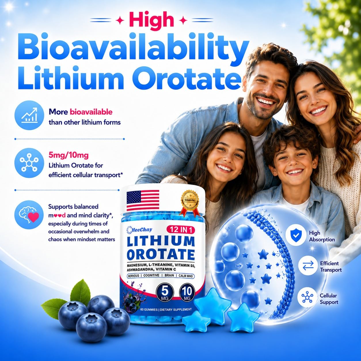 HevChay Lithium Orotate with Ashwagandha & L-Theanine Gummy 120