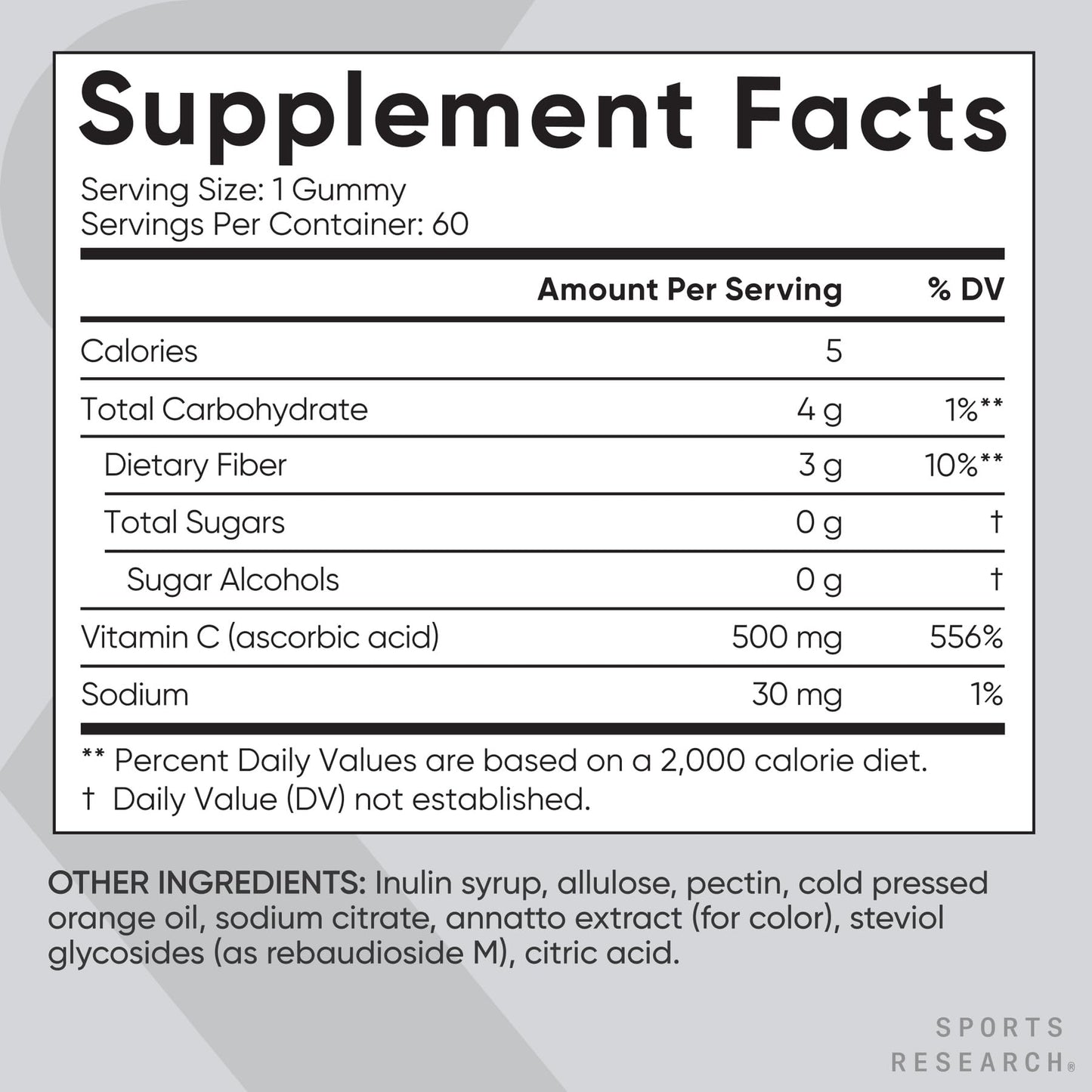 Sports Research Vitamin C Gummies, 60 Count