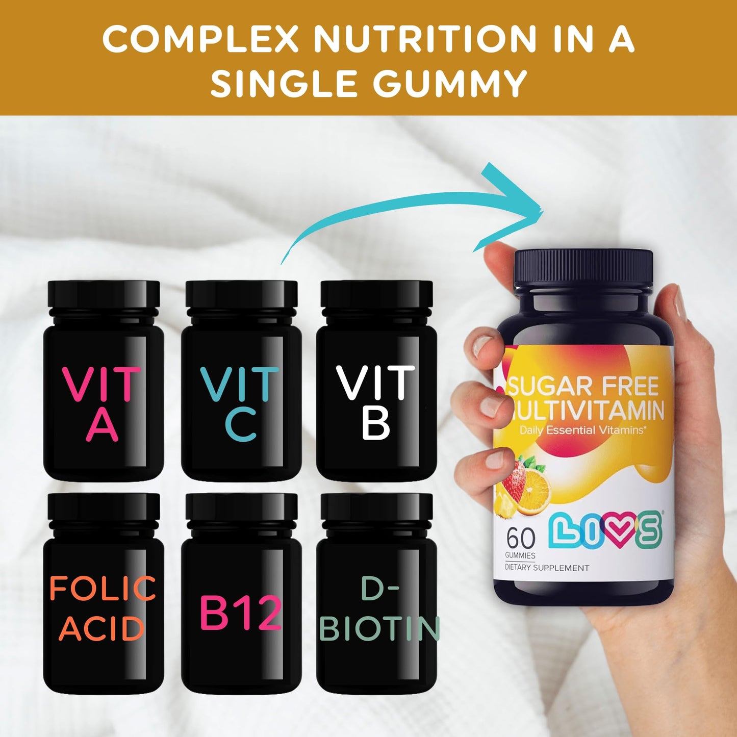 LIVS Sugar Free Multivitamin Gummies – Vegan Gummy Vitamin with A, C, D, B-Complex (B3, B5, B6, B12), Biotin & Zinc, 1 Count