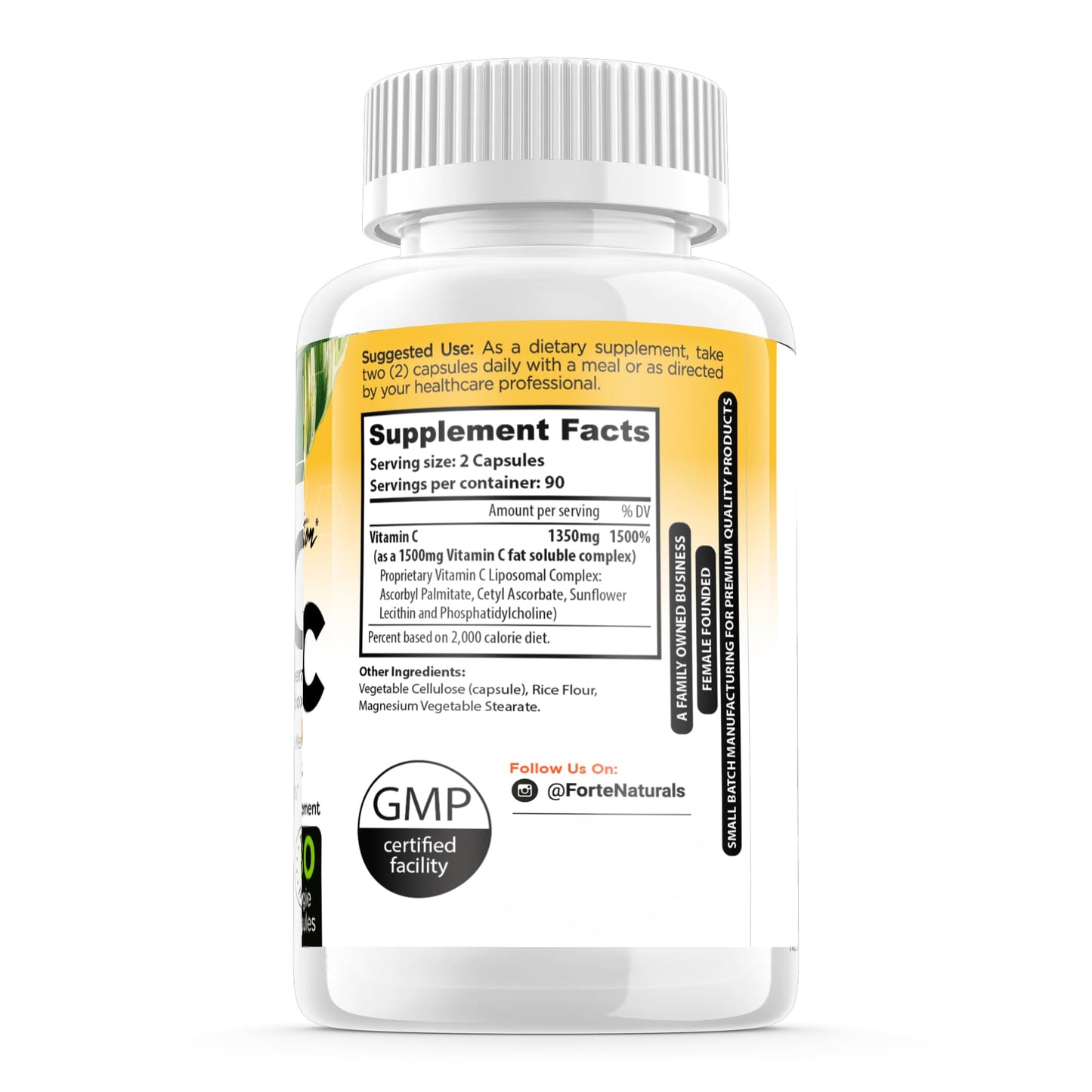 FORTE NATURALS High Dose Vitamin C 1500mg Liposomal C Complex with Sunflower Lecithin 180 Capsules