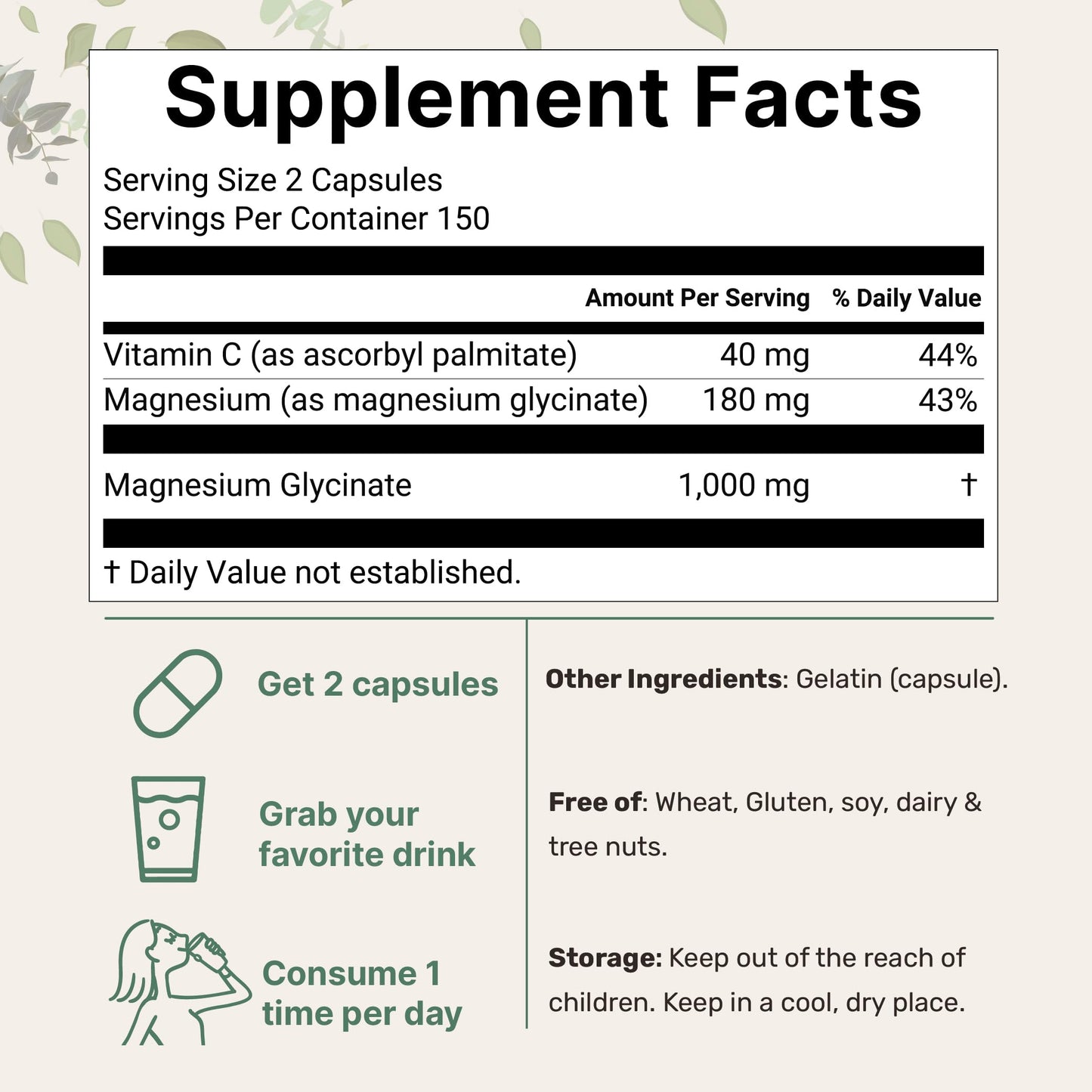 Micro Ingredients Magnesium Glycinate 1,000mg Capsules, 300 Count
