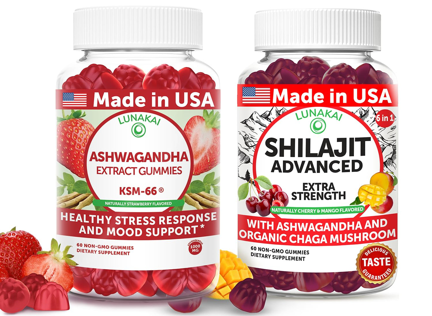 Lunakai Ashwagandha KSM-66 & Shilajit Gummies, 120 Count