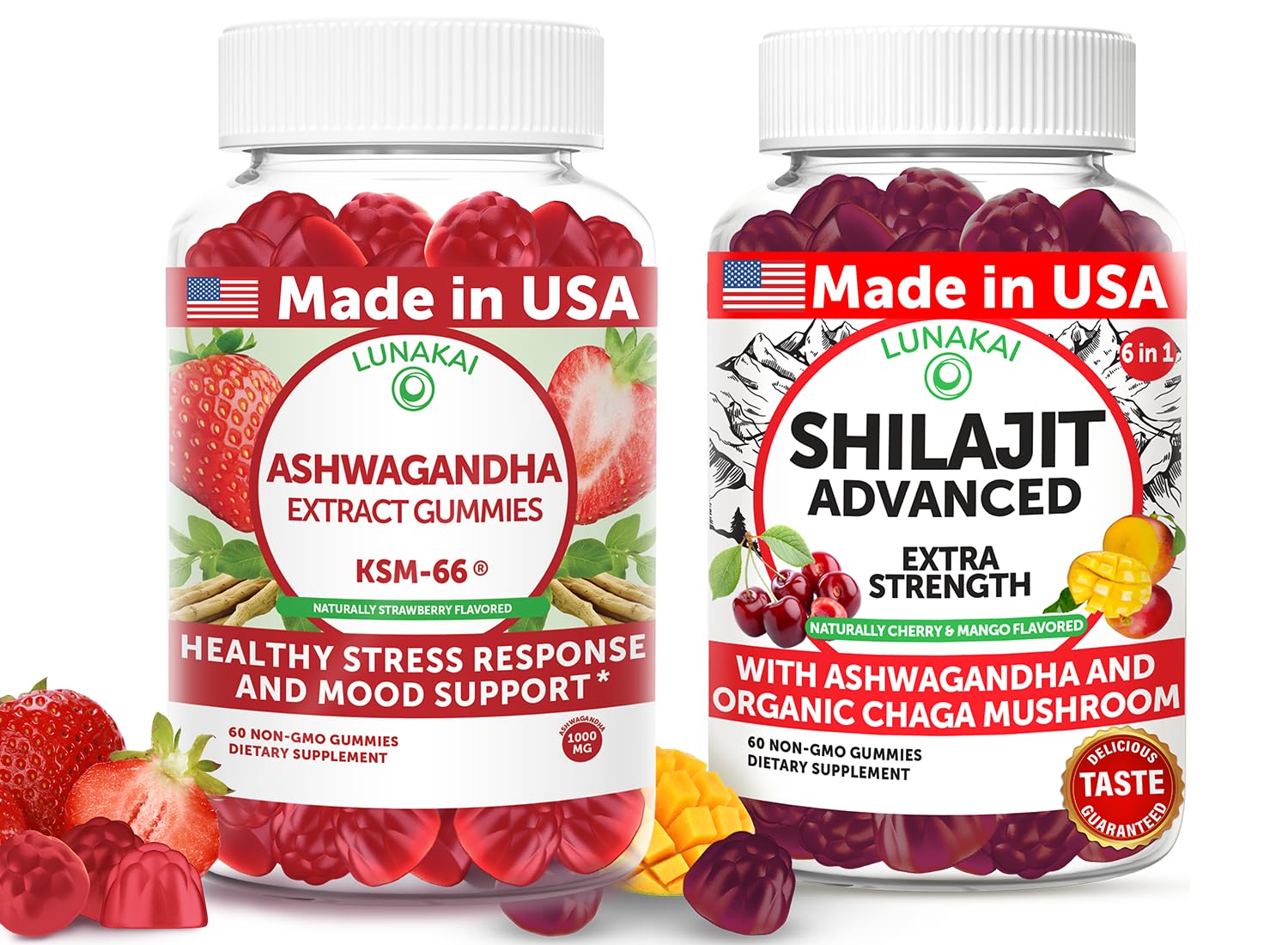 Lunakai Ashwagandha KSM-66 & Shilajit Gummies, 120 Count
