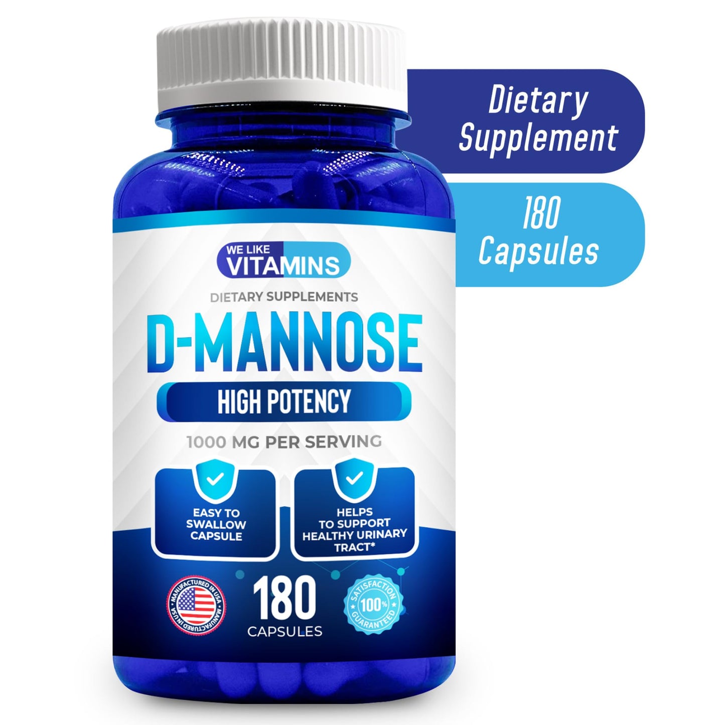 We Like Vitamins D-Mannose 1000mg Capsules, 180 Count