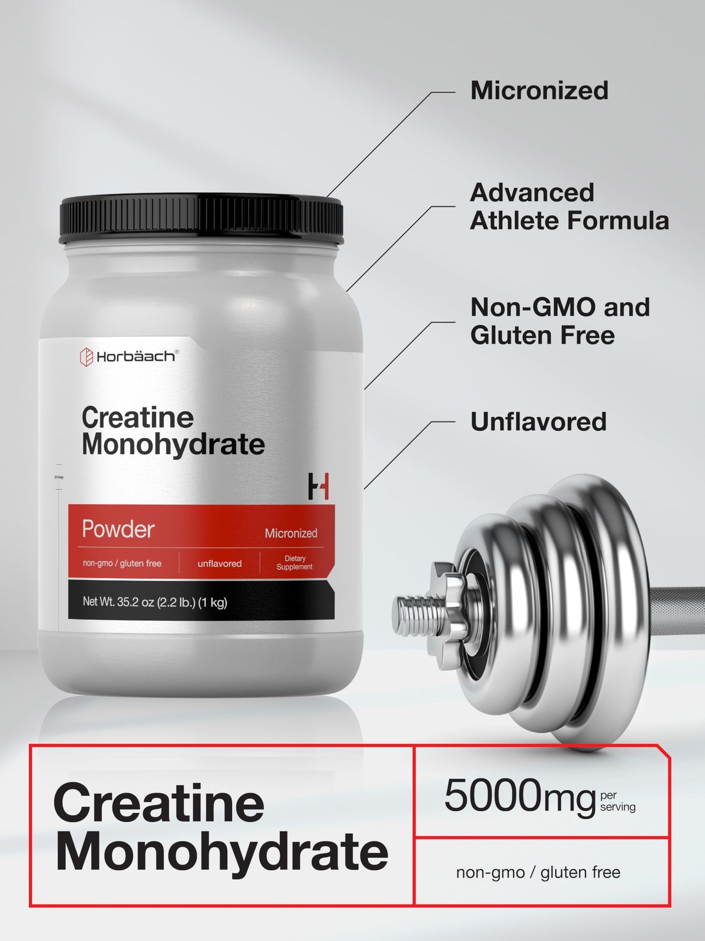Horbäach Creatine Monohydrate Powder 35.2 oz