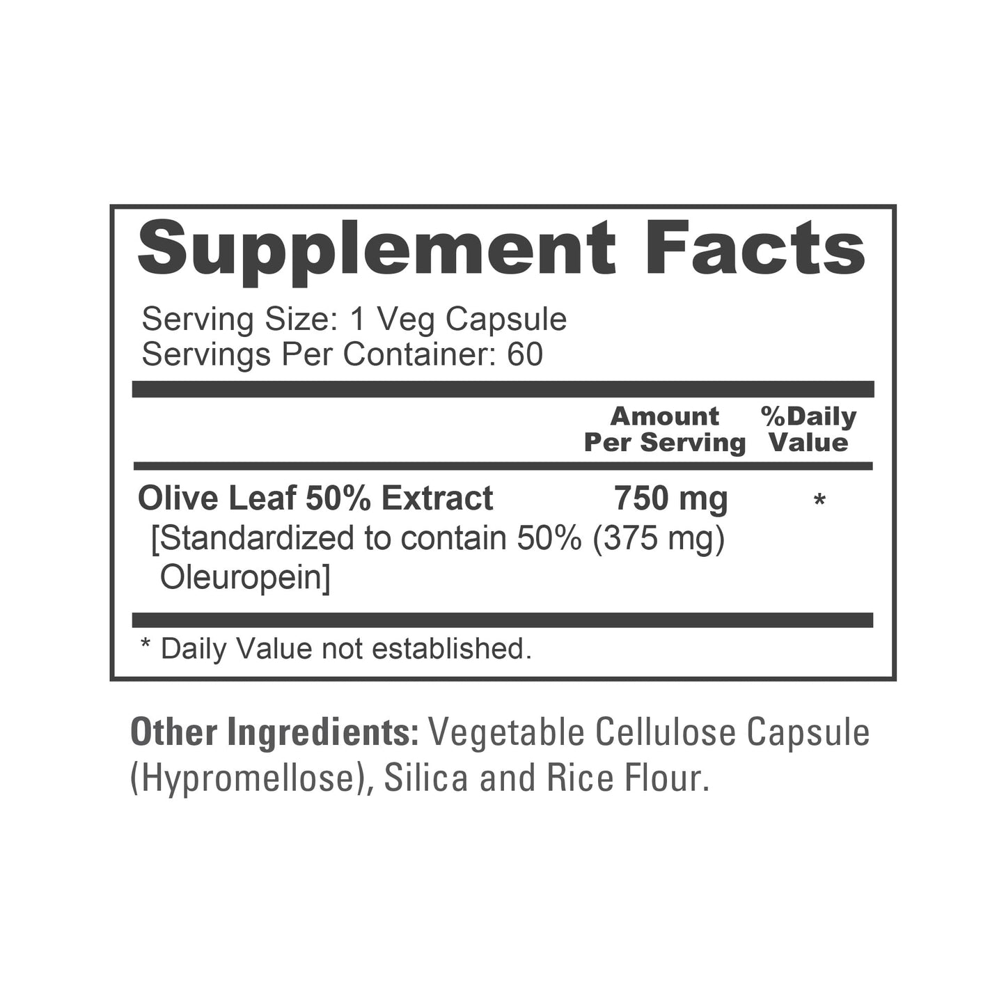 NusaPure Olive Leaf Extract 750 mg - 50% Oleuropein, 60 Capsules