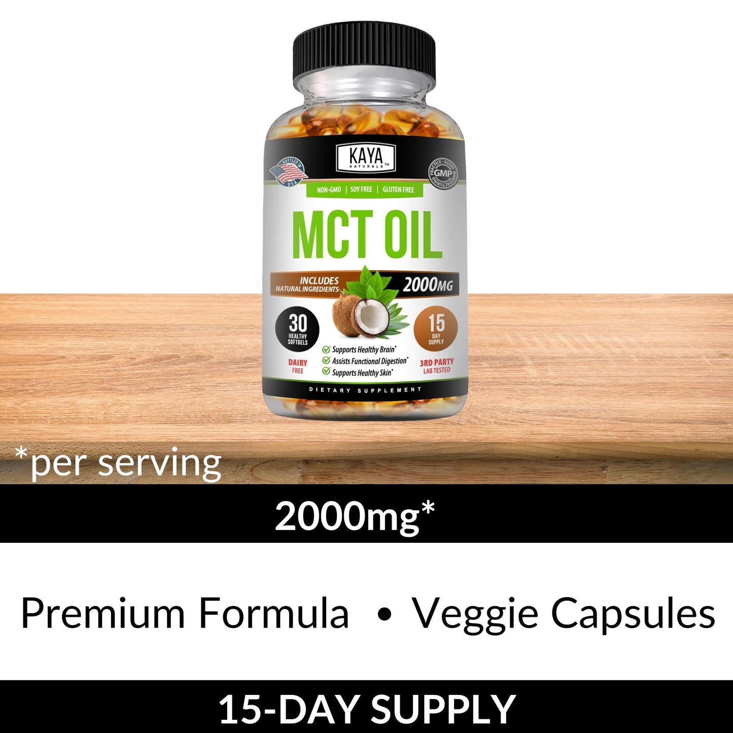 Kaya Naturals MCT Oil 2000mg Capsules 30 Count