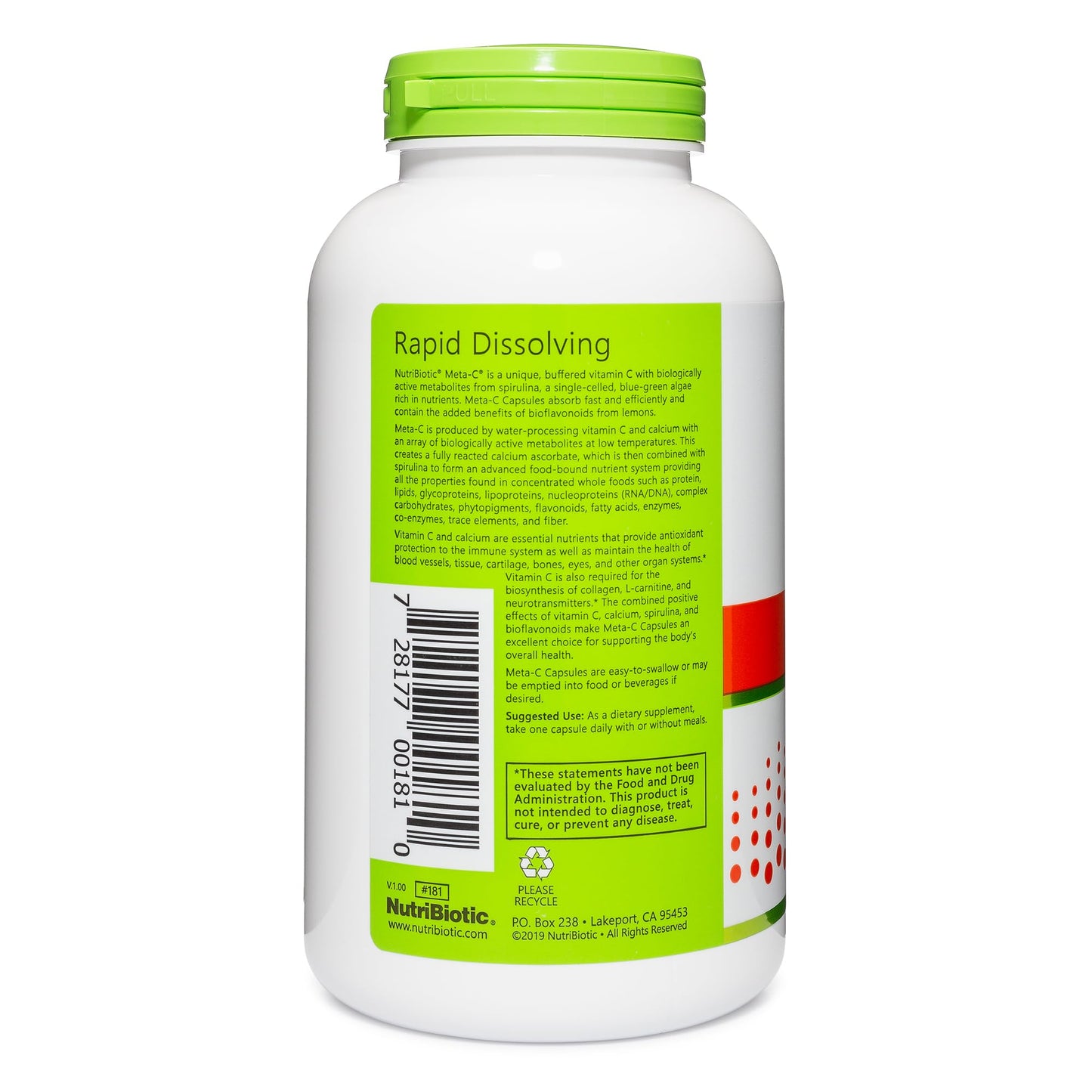 NutriBiotic Meta-C Capsules 500 mg Spirulina-Bound Vitamin C, 250 Count