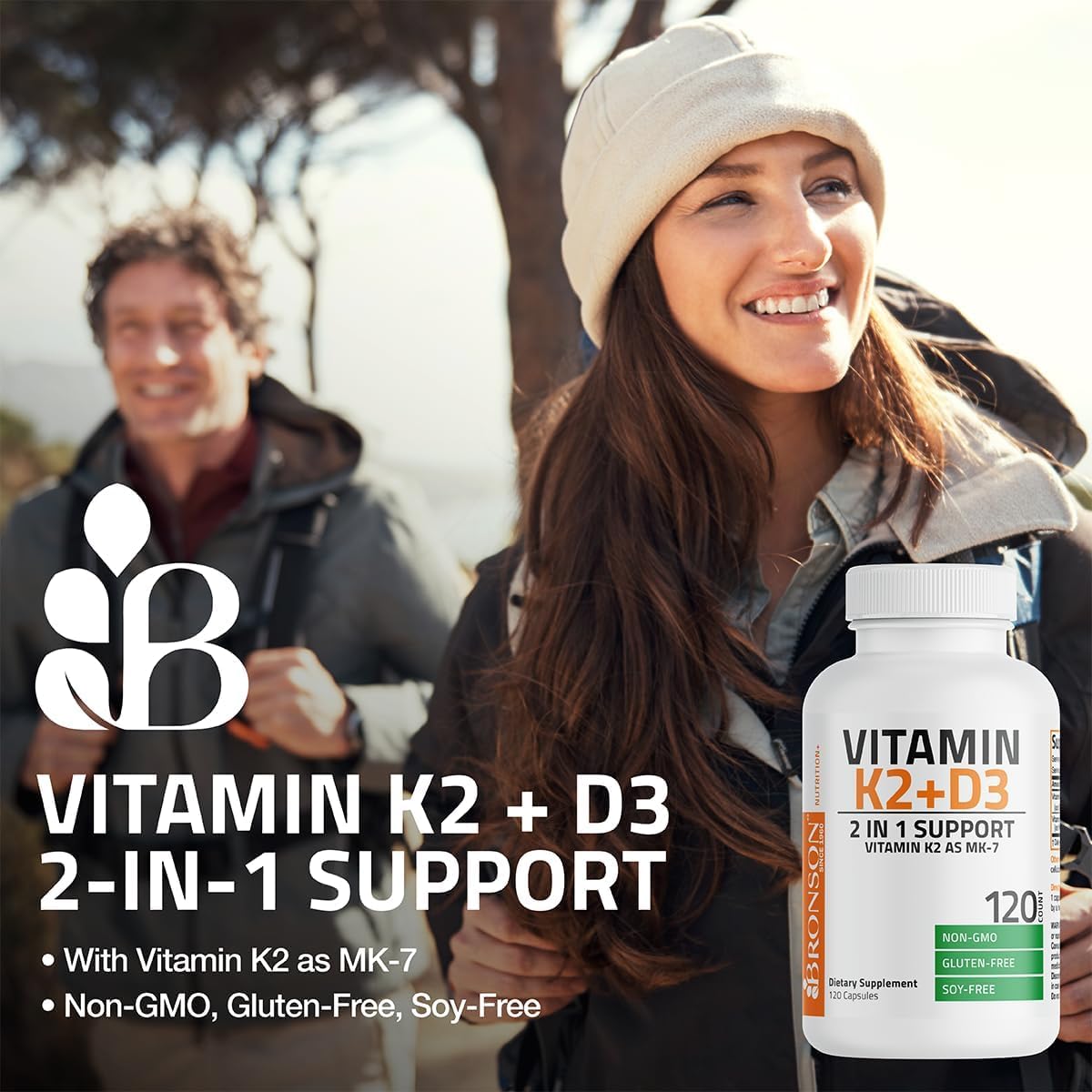 Bronson Vitamin K2 D3 (MK7) Supplement 2-in1 D3 & K2 Complex, 250 Capsules