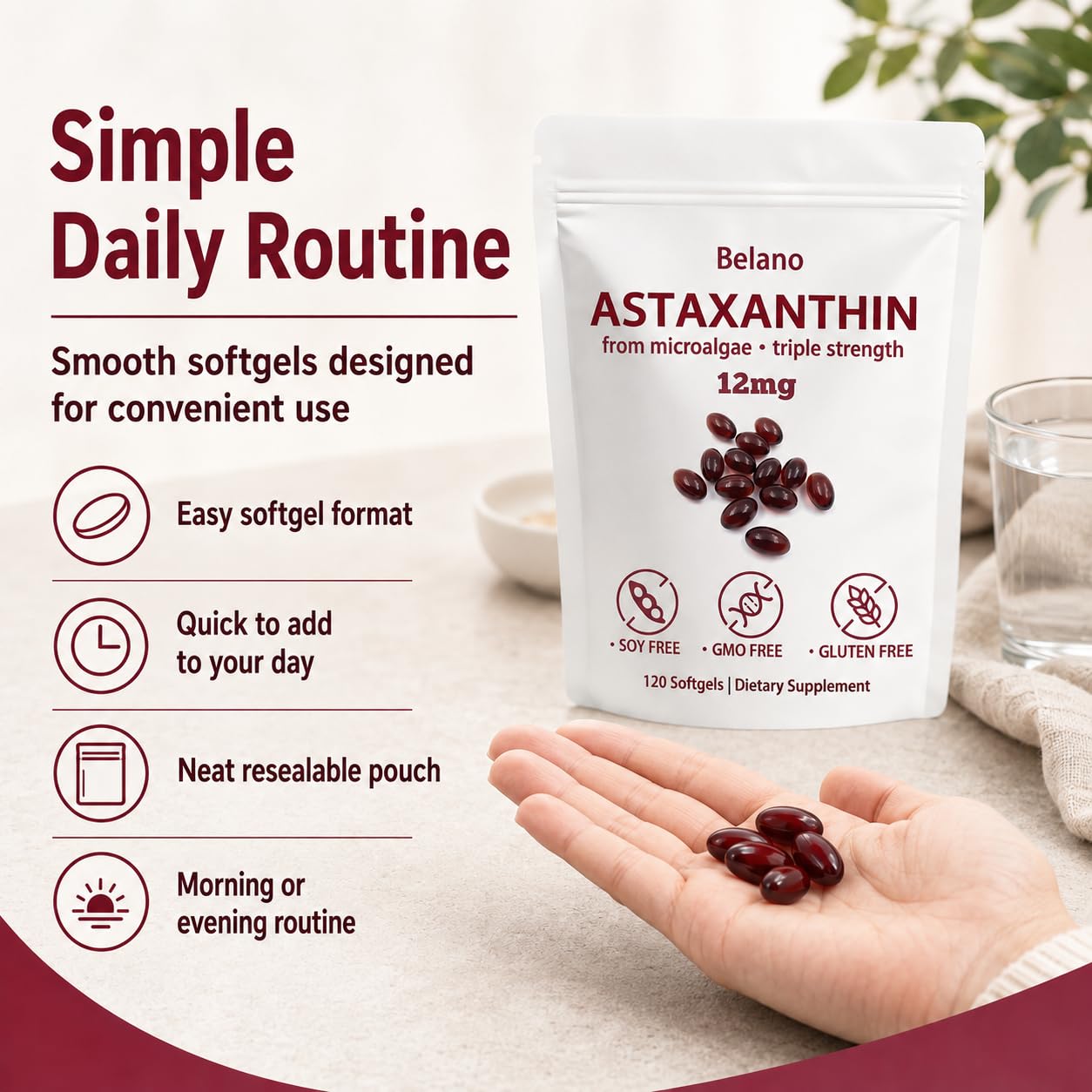 BELANO Nuvapure Astaxanthin 12 mg Softgels, 120 Count