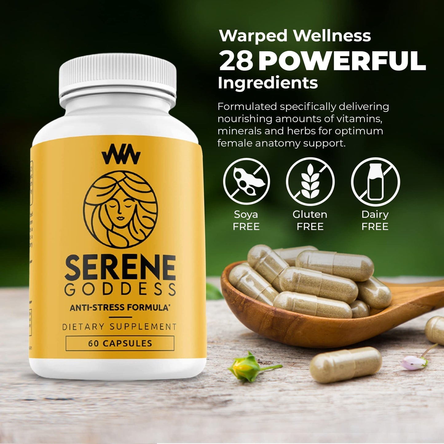 Warped Wellness Serene Goddess Magnolia Bark Mood Support Capsules 60 Count