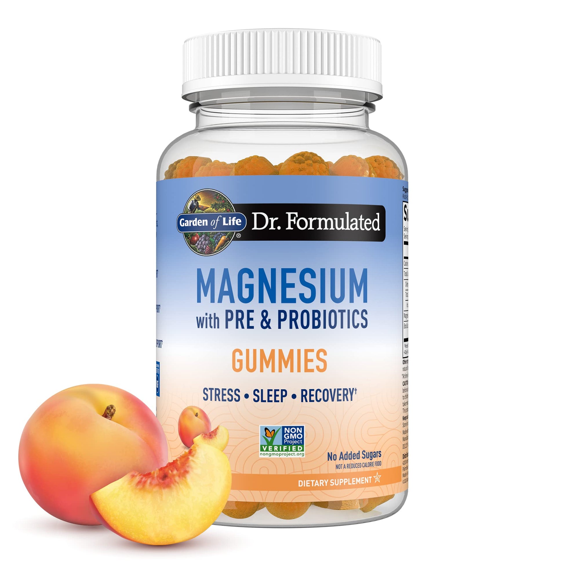 Garden of Life Magnesium Citrate Supplement Gummies with Prebiotics & Probiotics for Stress, Sleep & Recovery - Vegan, Gluten Free, Kosher, Non-GMO, No Added Sugars, Peach Flavor, 60 Gummies