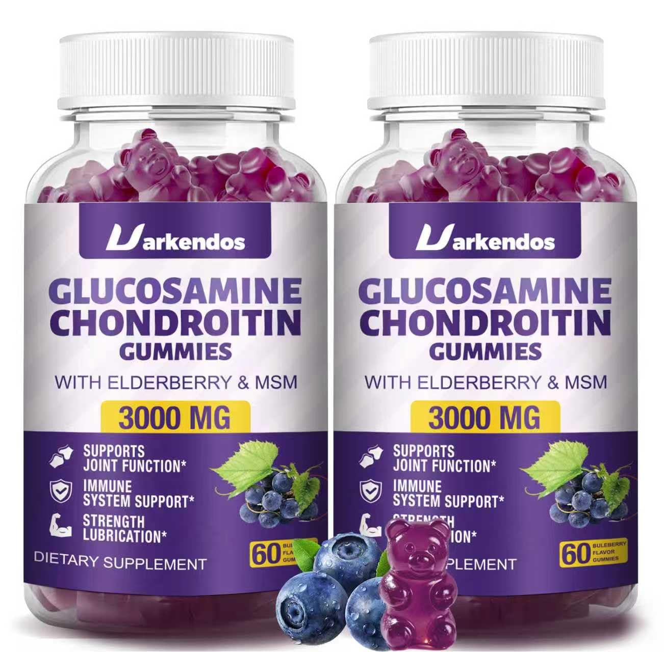 Uarkendos Glucosamine Chondroitin with MSM & Elderberry Gummies, 120 Count