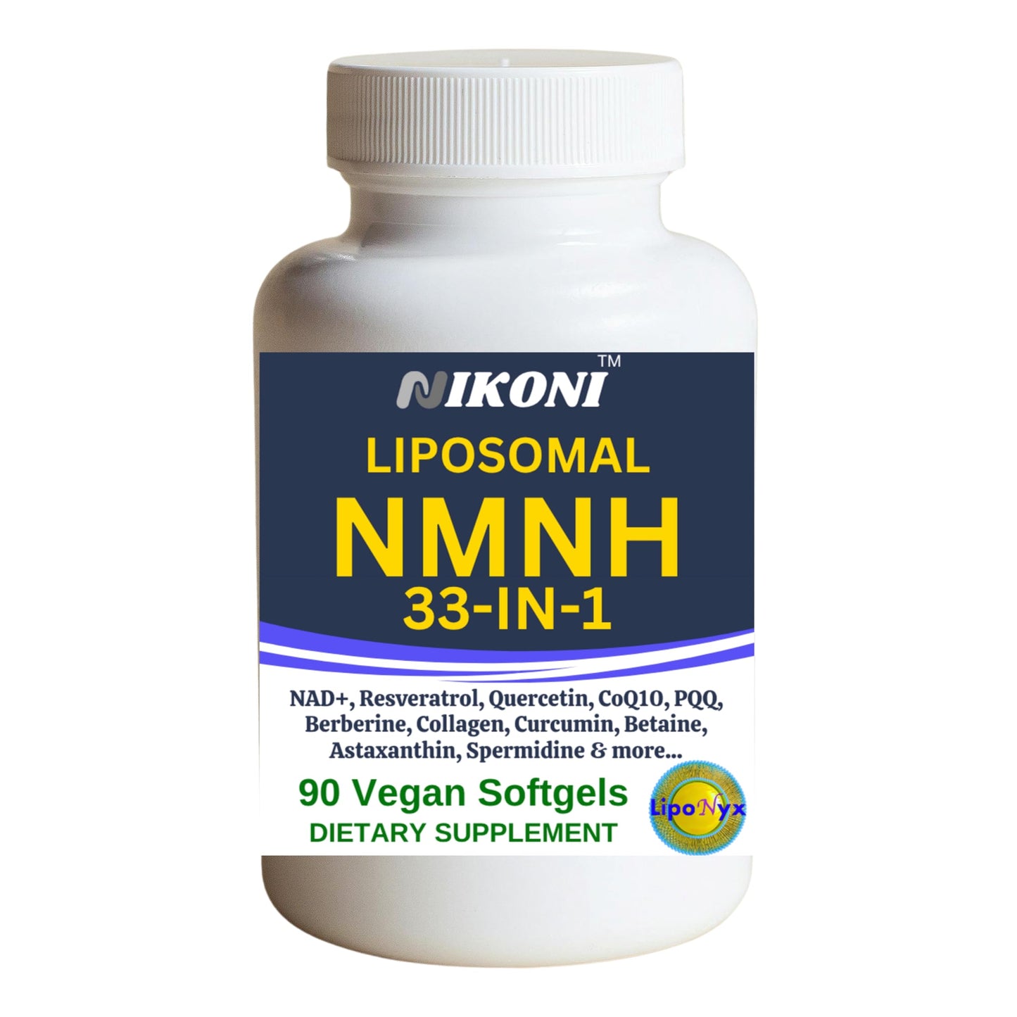 Nikoni Vegan Liposomal NMNH 33-in-1 Formula with 1000mg NMNH per serving, NAD+ Support – Promotes Cellular Energy, Immune Health & Healthy Aging, 90 Capsules