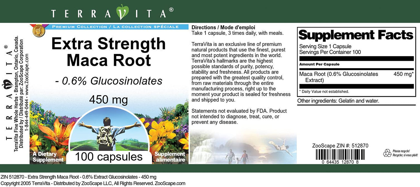 Terravita Maca Root Extra Strength Capsules, 450 mg, 300 Count