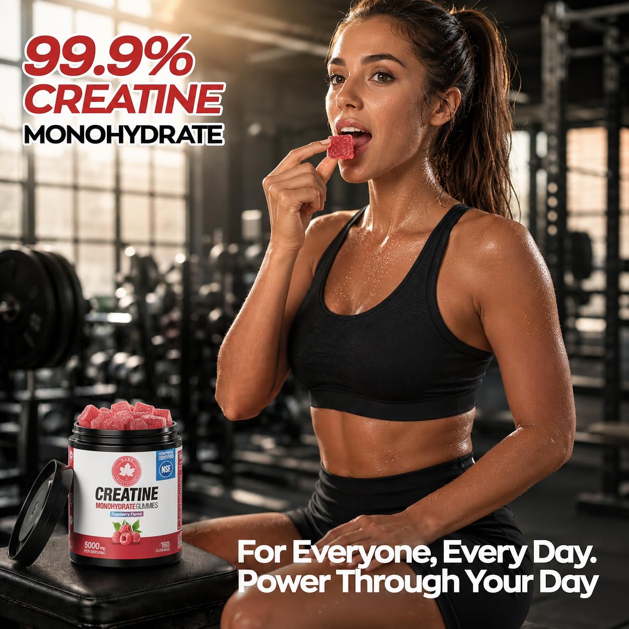 GABE SUNNYBEARS Creatine Monohydrate Gummies 5000mg for Men & Women, with Taurine & B12, Muscle Growth & Energy Support, Raspberry, 120 Gummies