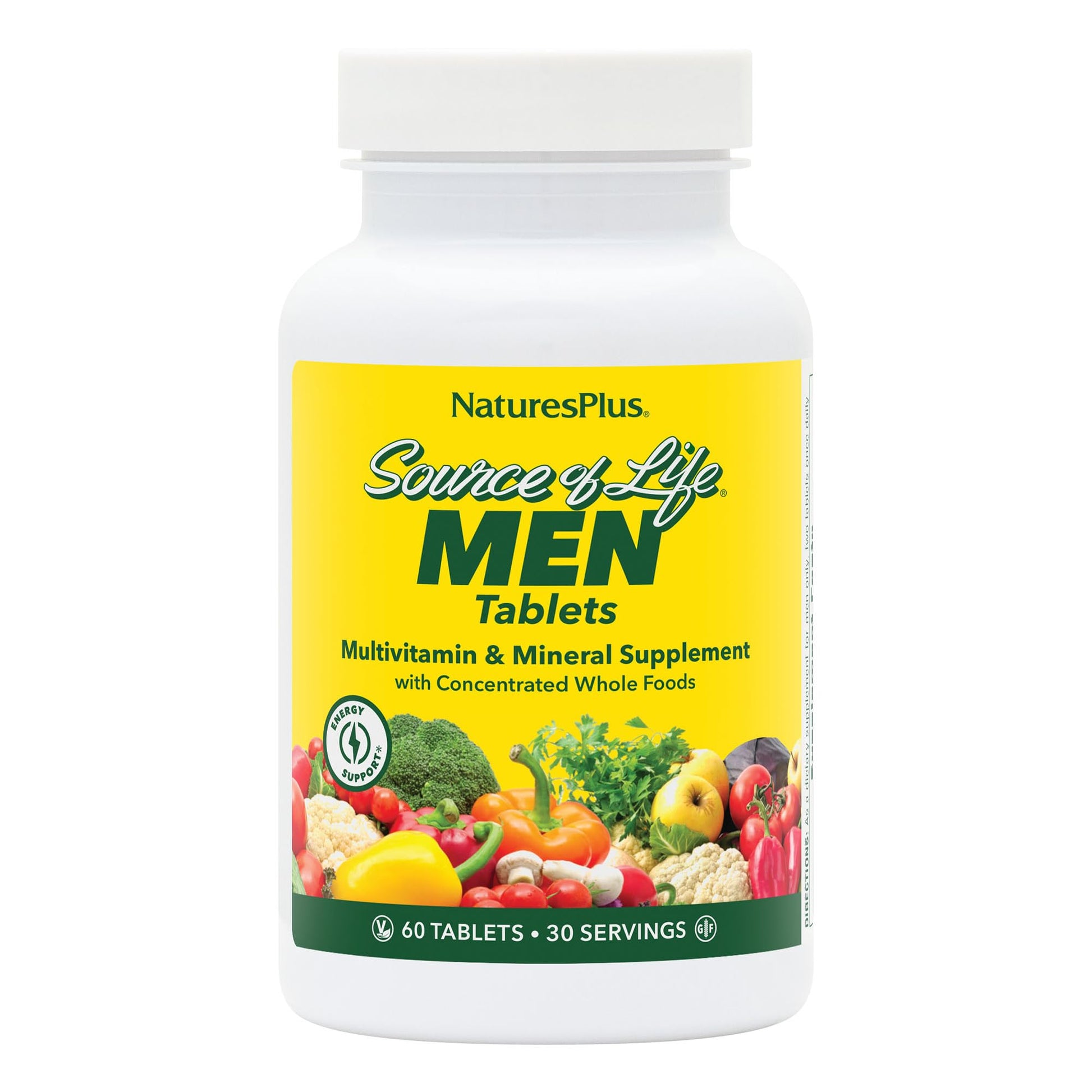 NaturesPlus Source of Life Men Iron-Free Multivitamin & Mineral Supplement with Saw Palmetto, Lycopene & Rhodiola, 60 Tablets