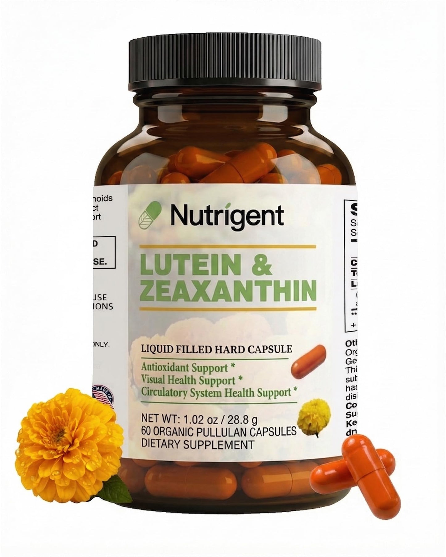 Nutrigent Lutein 20mg & Zeaxanthin 4mg Eye Support Capsules, 60 Count