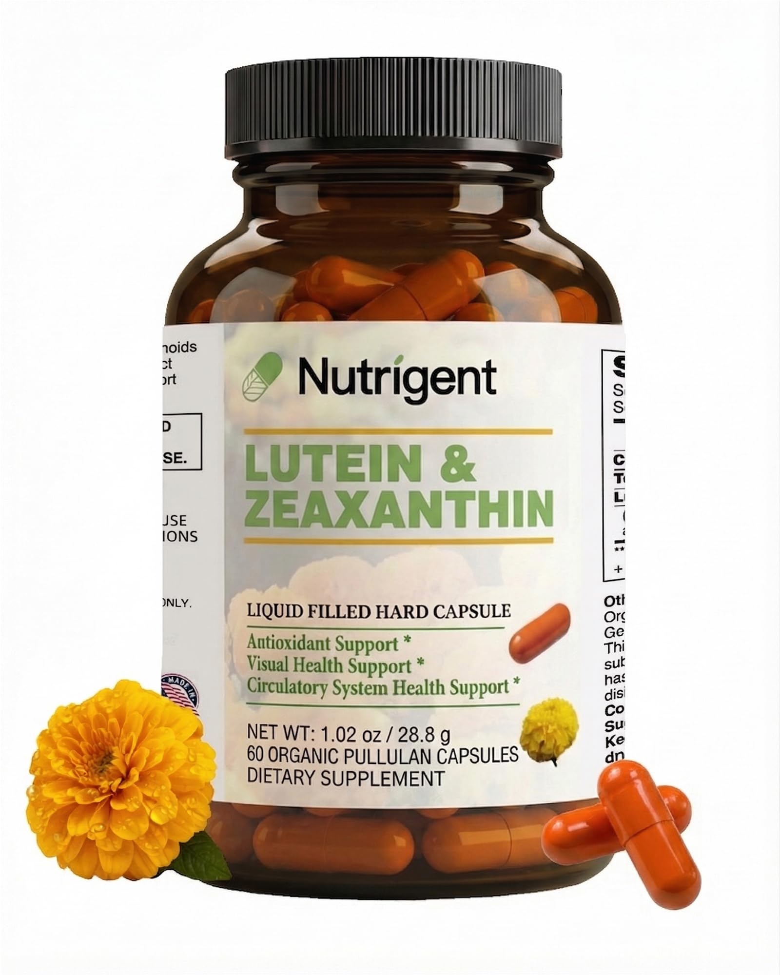 Nutrigent Lutein 20mg & Zeaxanthin 4mg Eye Support Capsules, 60 Count