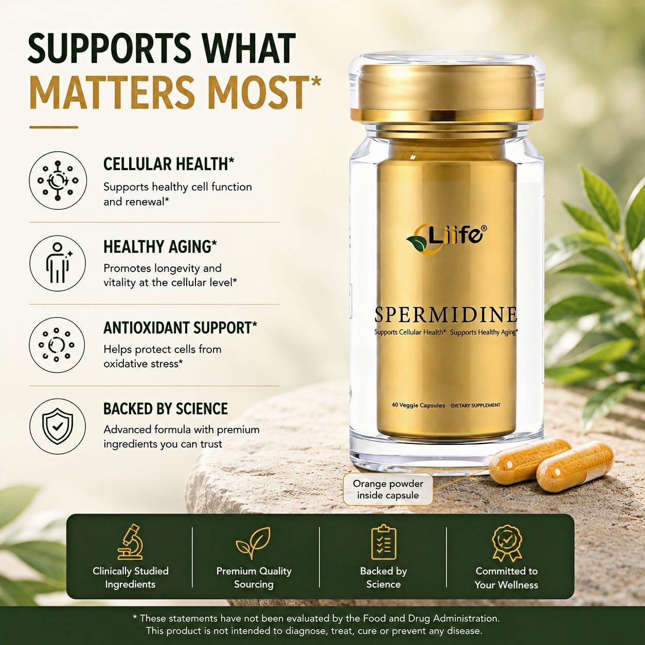 LIIFE Spermine Supplement for Women & Men 6-in-1 Formula Capsules 60 Count