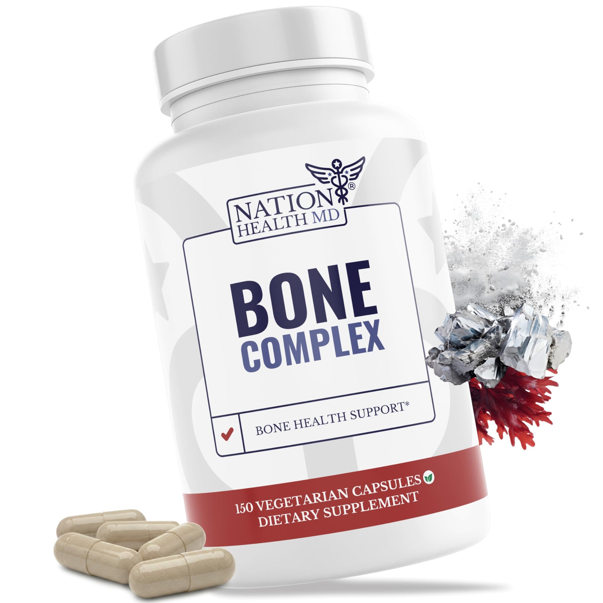 NATION HEALTH MD Bone Complex Calcium Supplement with Calcium D3 K2 & Magnesium for Women and Men Plant-Based Bone Health Support Capsules, 150