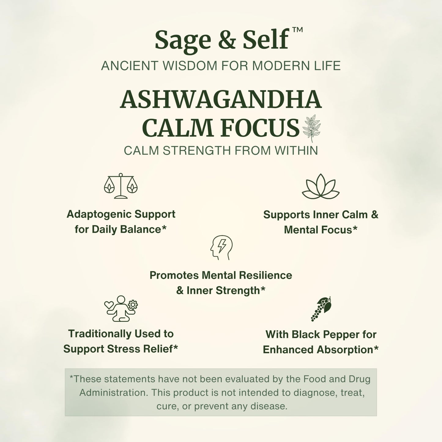 Sage & Self Ashwagandha Calm Focus Capsules 60 Count