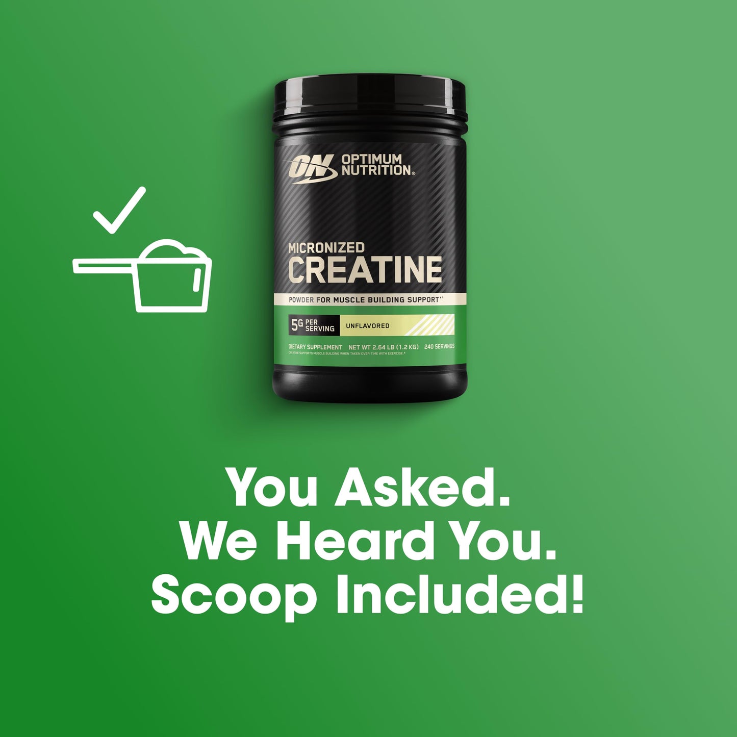 Optimum Nutrition Creatine, Micronized Creatine Monohydrate Powder, Unflavored, 240 Servings
