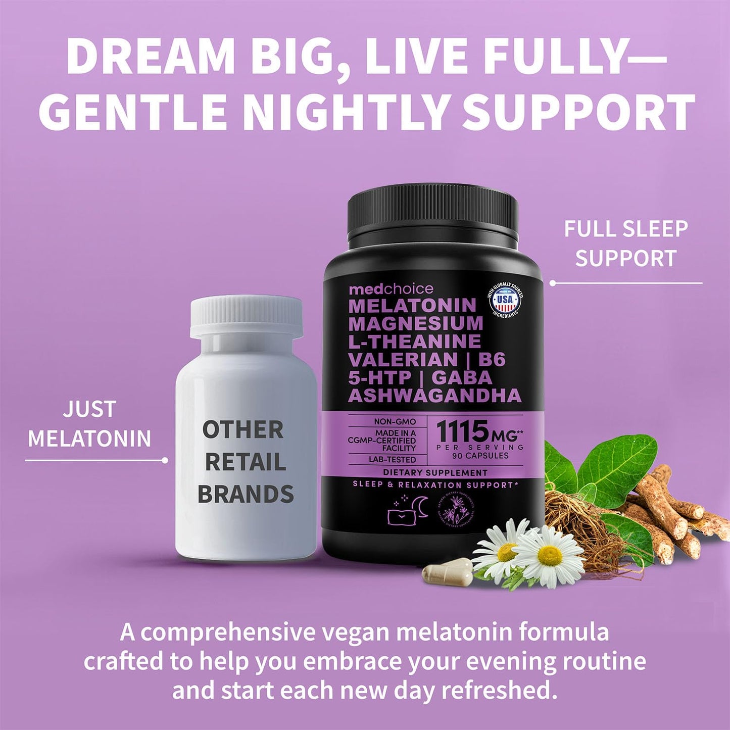 MEDCHOICE 12-in-1 Melatonin 5mg Sleep Capsules with Magnesium, 90 Capsules