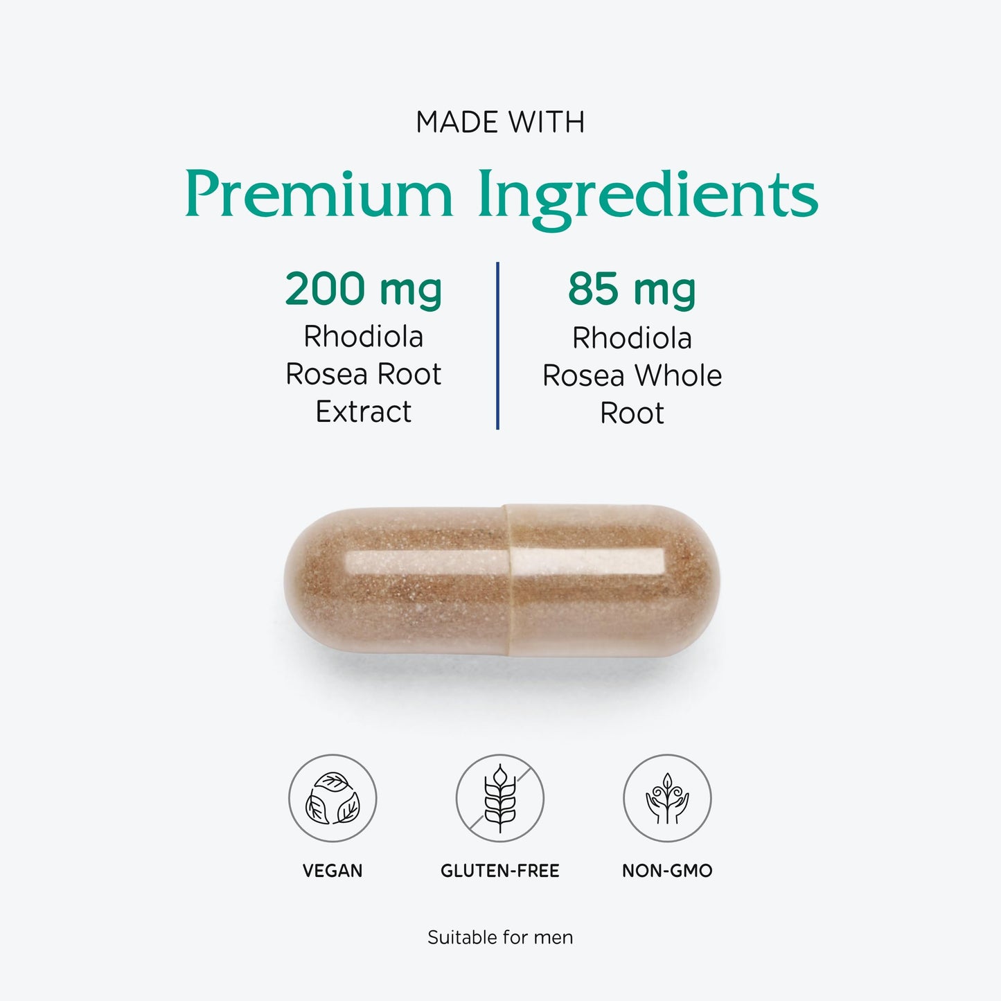 Vitanica Rhodiola Rosea Root Extract 200mg, Dr. Formulated, 3% Rosavins & 1% Salidroside, Rhodiola Root 85mg, Vegan, 60 Capsules