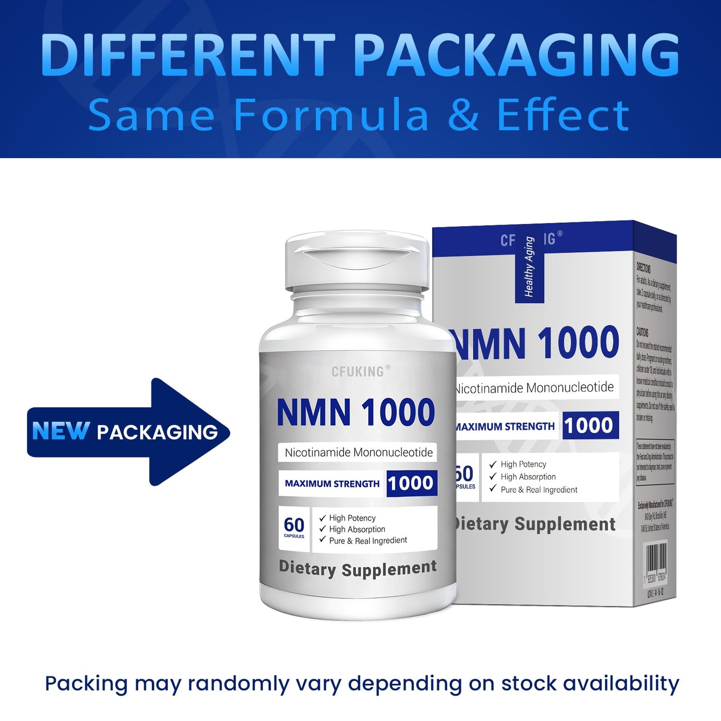 CFUKING NMN 1000mg Per Serving Maximum Strength 99% Pure NMN Stabilized Capsules 120 Capsules