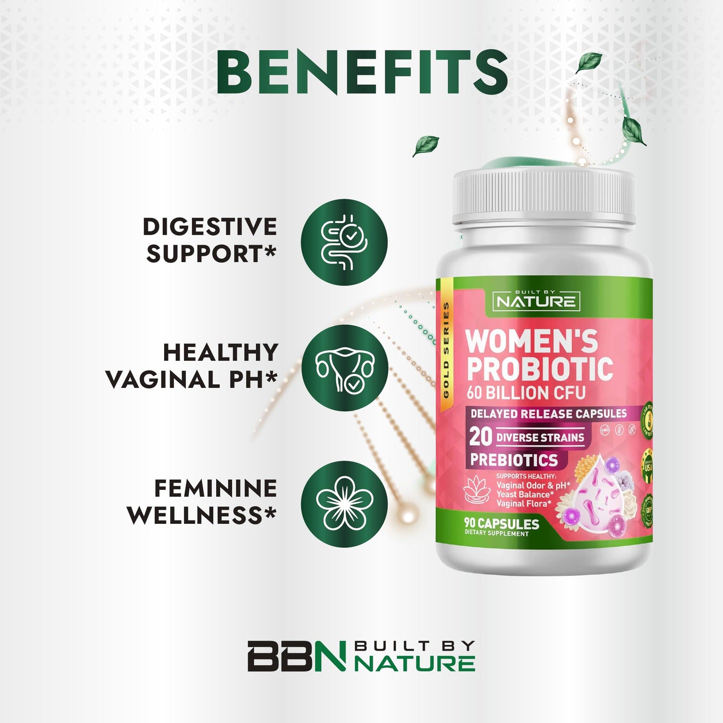 Built by Nature Probiotic for Women 60 Billion CFU Capsules, 90 Count